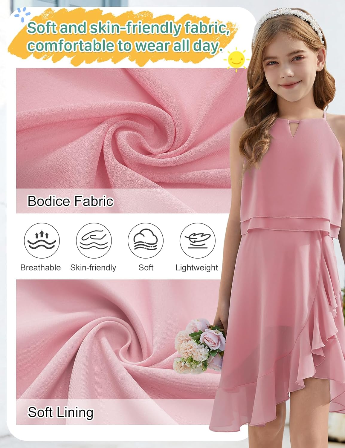 Thumbnail 4 de Abito Estivo da Ragazza senza Maniche in Chiffon con Volant – Età 6–15 Anni