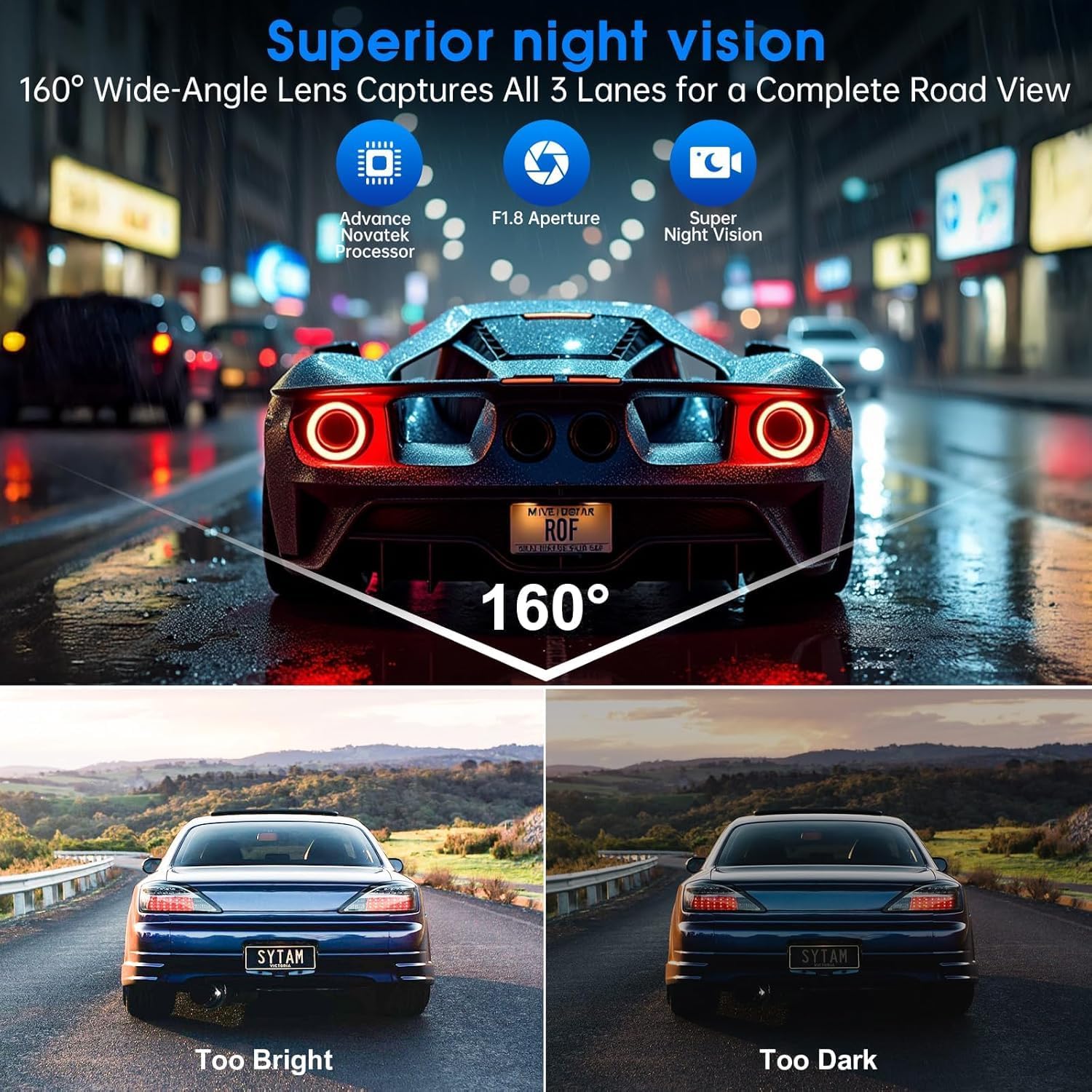 Thumbnail 2 de Dash Cam Front and Rear, 2.5K QHD Dual Dash Camera for Cars – Night Vision, 160° Wide, 64GB Included