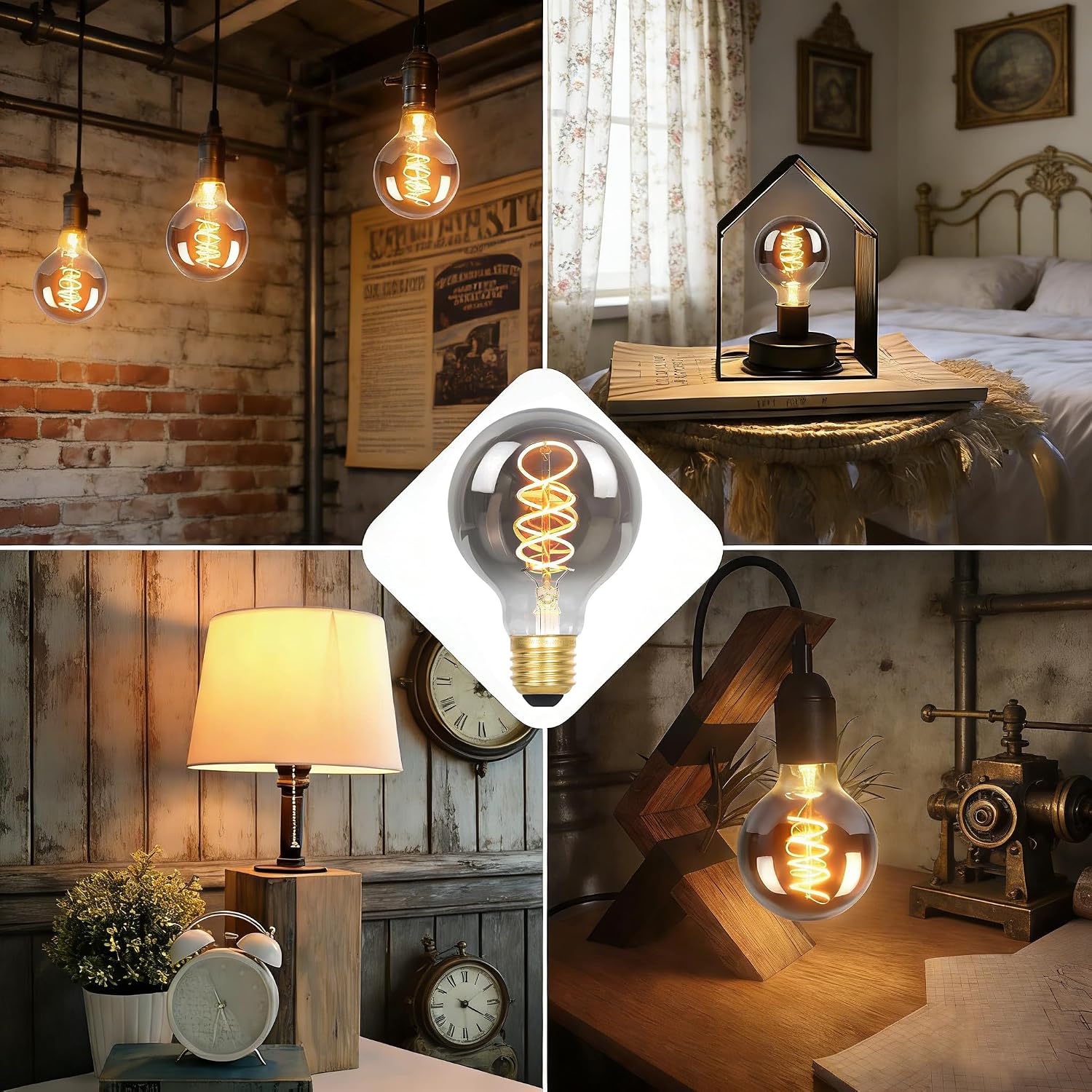 Detalle de Vanpus 6W LED Edison Birne – dimmbar, 2700K Warmweiß, E27, Rauchglas, 2er Pack