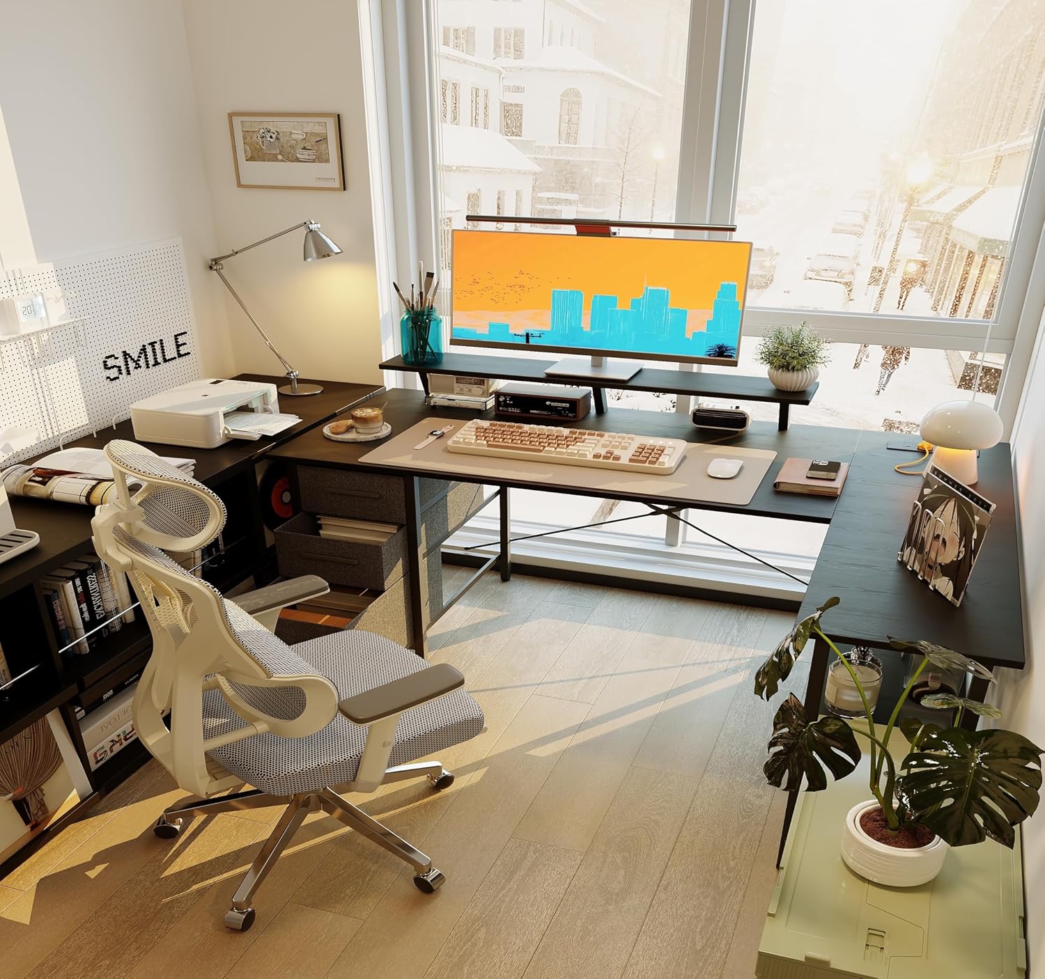 Thumbnail 3 de Xyphren DE-YQZ-Y-ZJCT-PP L-vormig bureau 120 x 80 cm met stoffen laden en USB-C