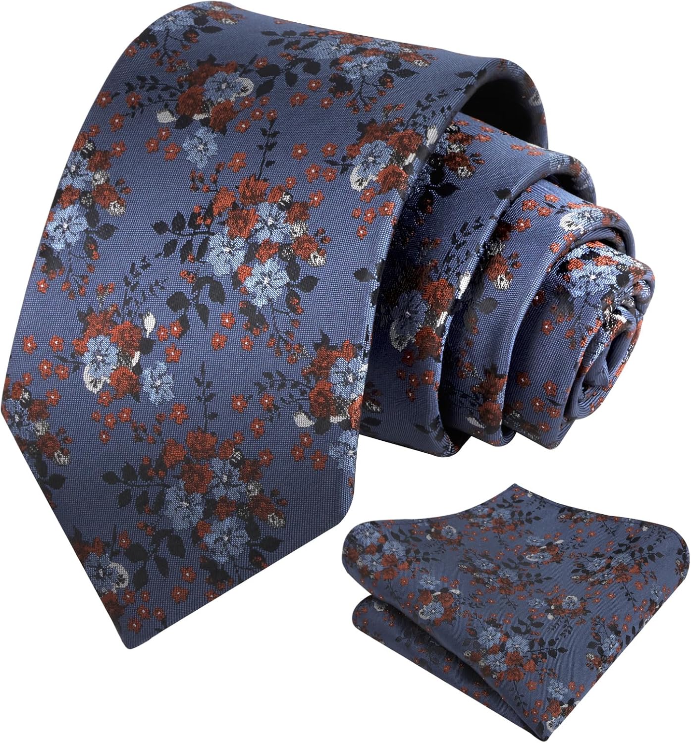 Detalle de Alizeal Floral Patterned Necktie & Pocket Square Set – Self‑Tied Tie for Formal Occasions