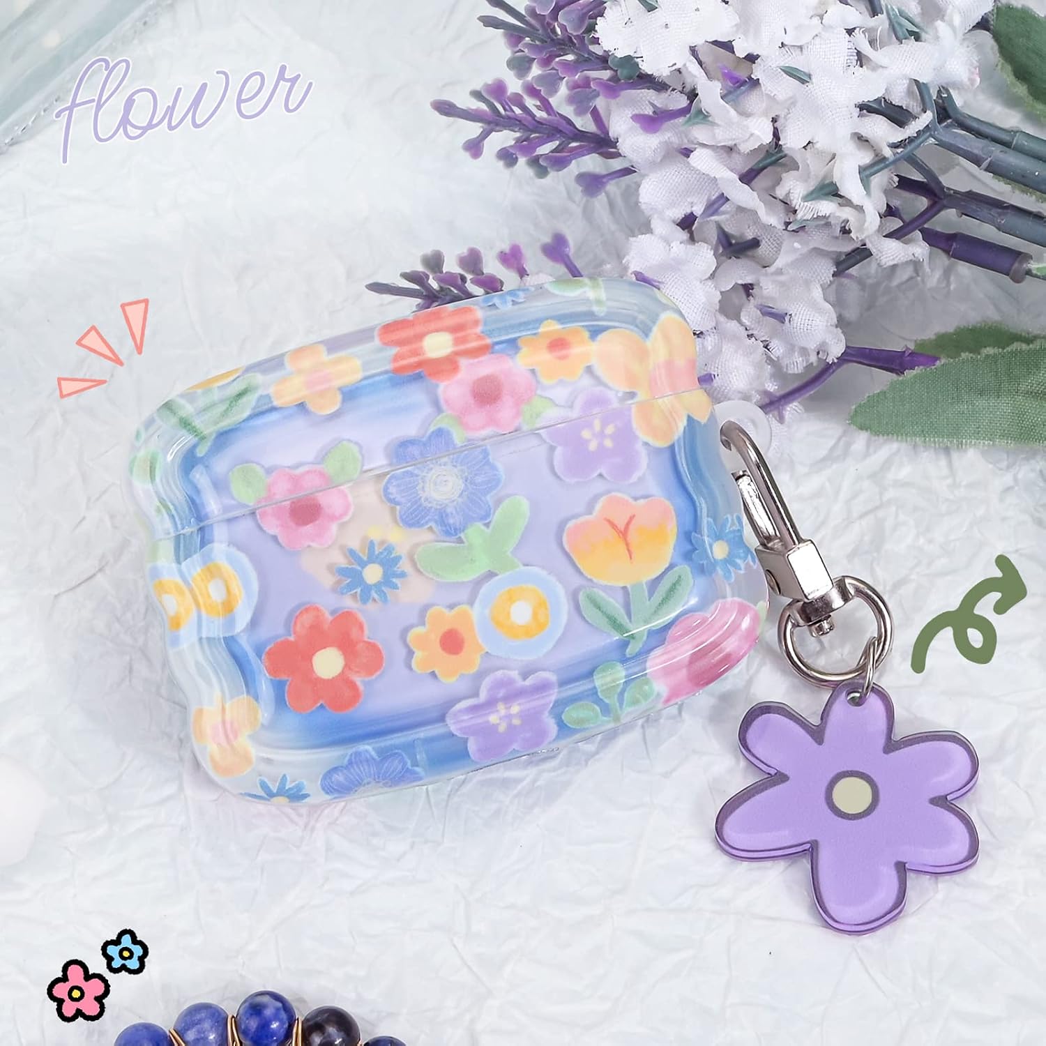 Thumbnail 6 de Newseego AirPods Pro Case Cover: Cute Flower Pattern with Wave Frame, Soft TPU & Keychain