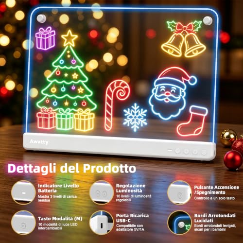 Detalle 2 de Awatty Lavagna da Disegno a LED (Bianca) – creatività luminous con supporto e kit completo