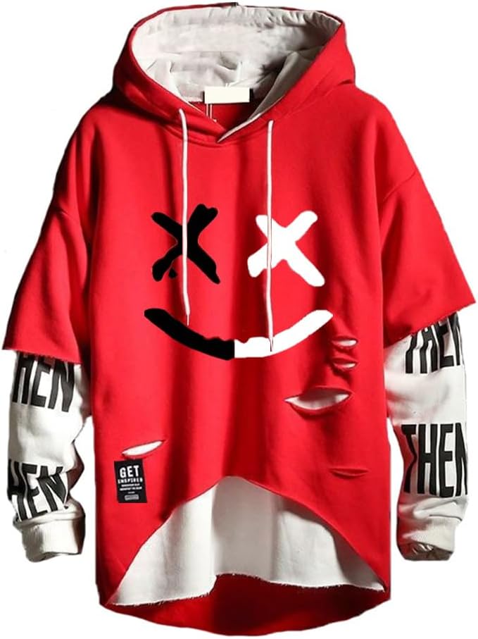 Detalle de Hello MrLin Herren Techwear Hoodie Patchwork – Streetwear mit 3D-Drucklogo