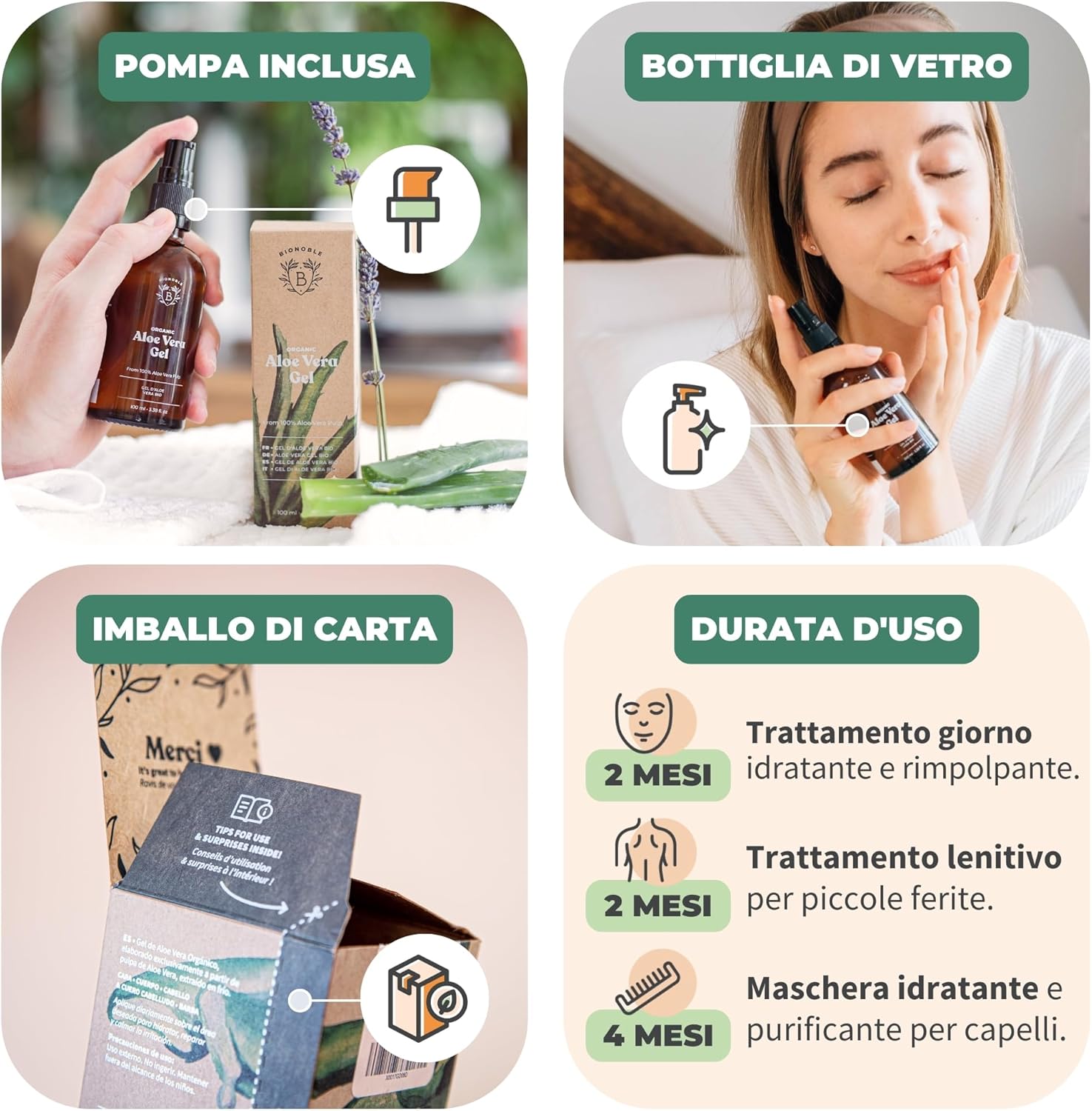 Detalle 2 de BIONOBLE Gel Aloe Vera Puro 97% per viso e corpo
