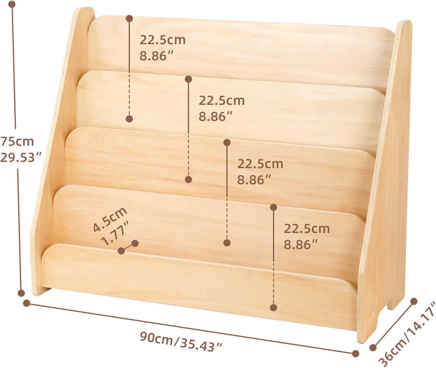 Detalle de OOOK BCOK060 4-Tier Kids Bookshelf, Front-Facing Wooden Bookcase