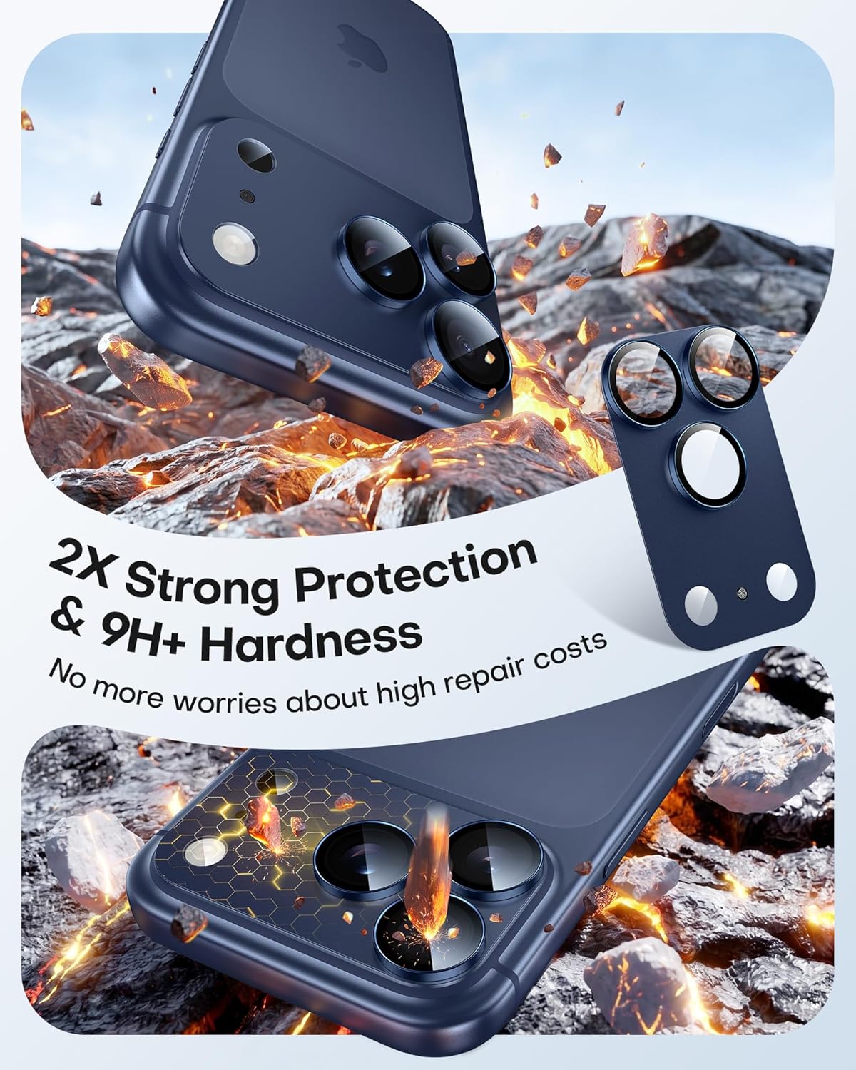Thumbnail 2 de TAURI 2 Pack for iPhone 17 Pro Camera Lens Protector, Deep Blue – Full Coverage, Military-Grade Shatterproof