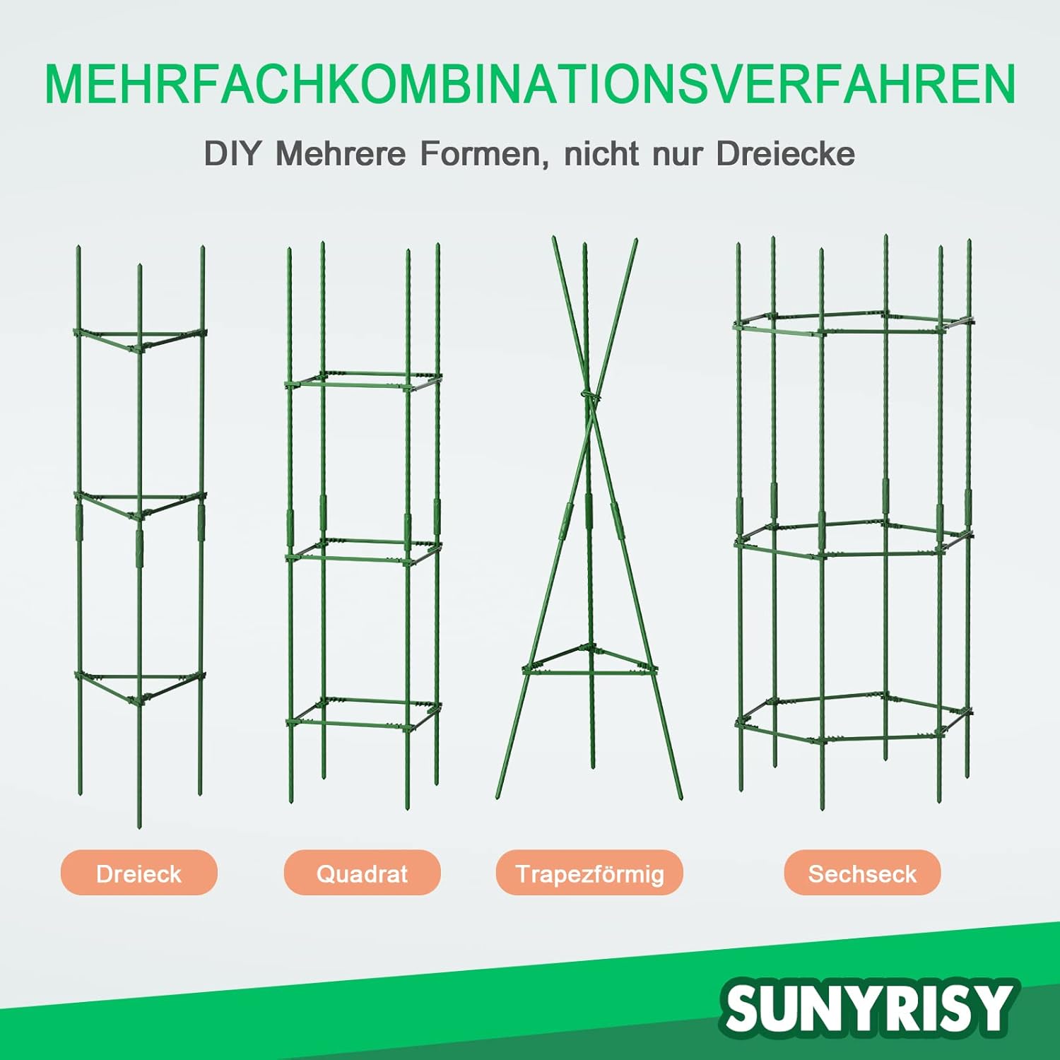 Thumbnail 3 de SUNYRISY Tomaten Rankhilfe im Set – einstellbare Pflanzenhalter (6er Set) mit Kletternetz, ca. 120 cm Höhe, grün