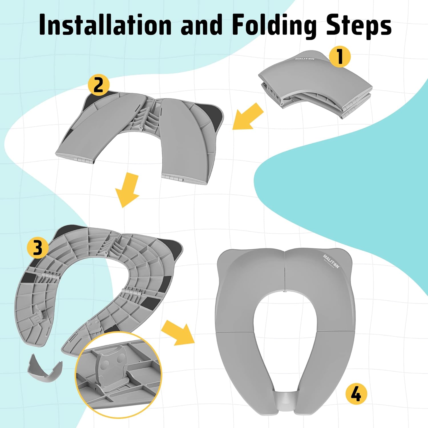 Thumbnail 4 de Maliton Toddler Toilet Seat (Foldable Potty Training Seat) with Splash Guard & Carry Bag, Grey