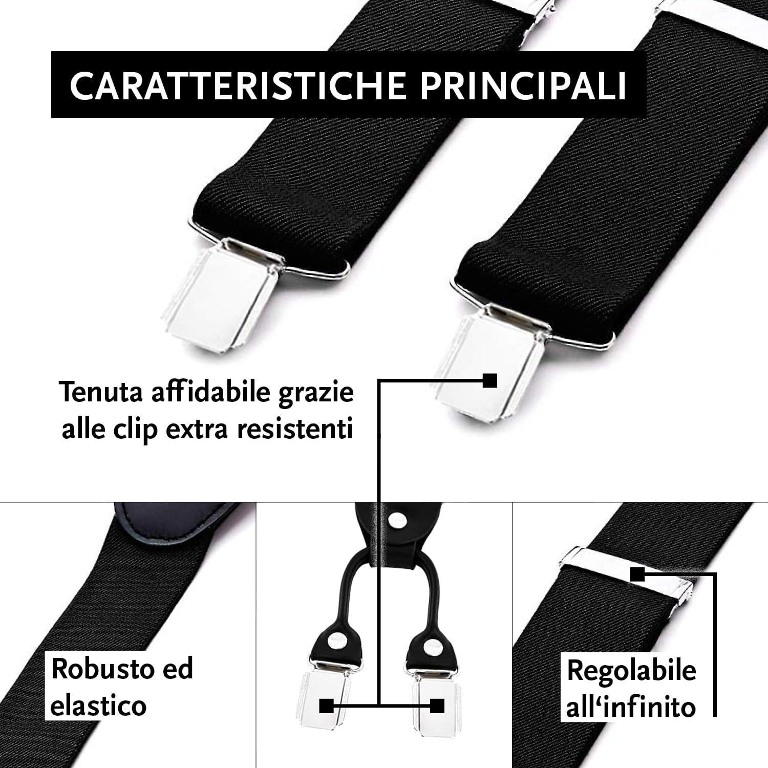 Detalle 2 de DonDon Bretelle uomo eleganti clip 3,5 cm