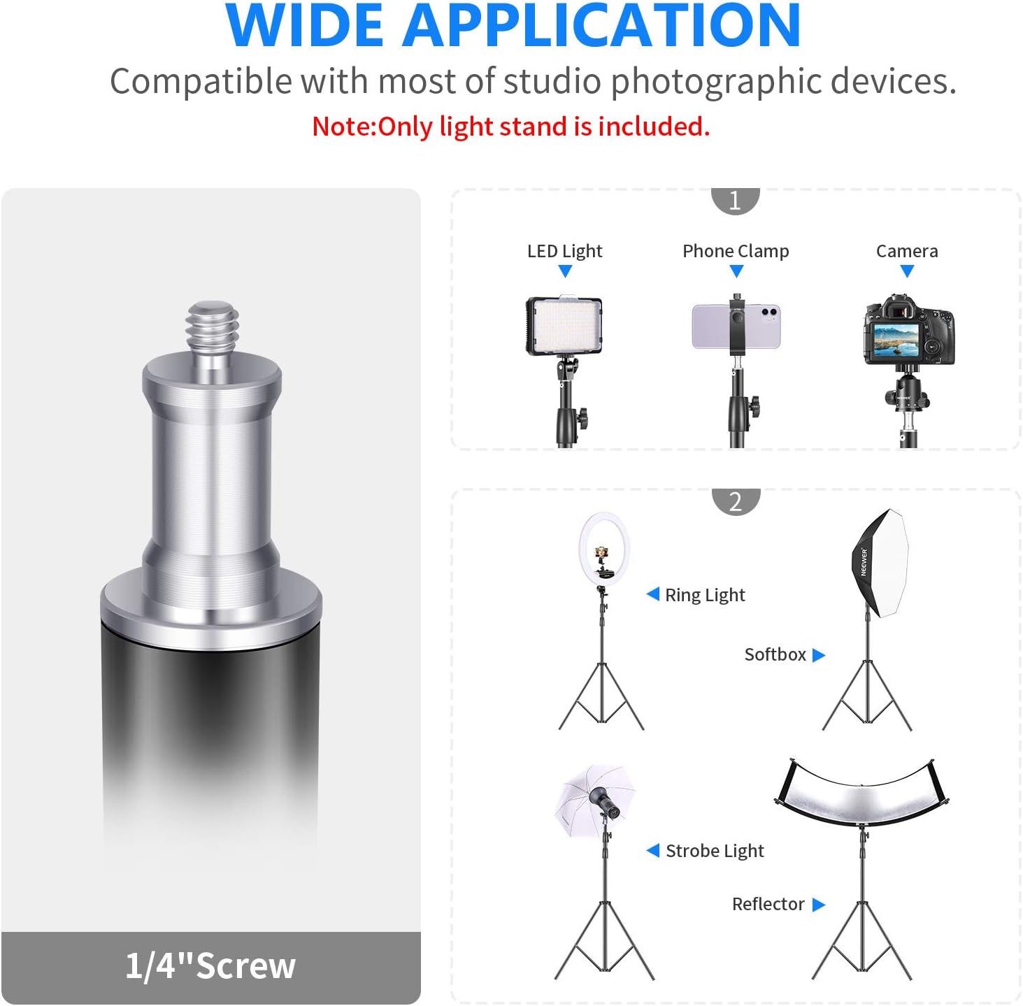 Thumbnail 4 de NEEWER Hochleistungs-Lichtstativ (3 m) mit Federdämpfung, Metall, verstellbar bis 8 kg – 1/4"-Schraubanschluss, schwarz