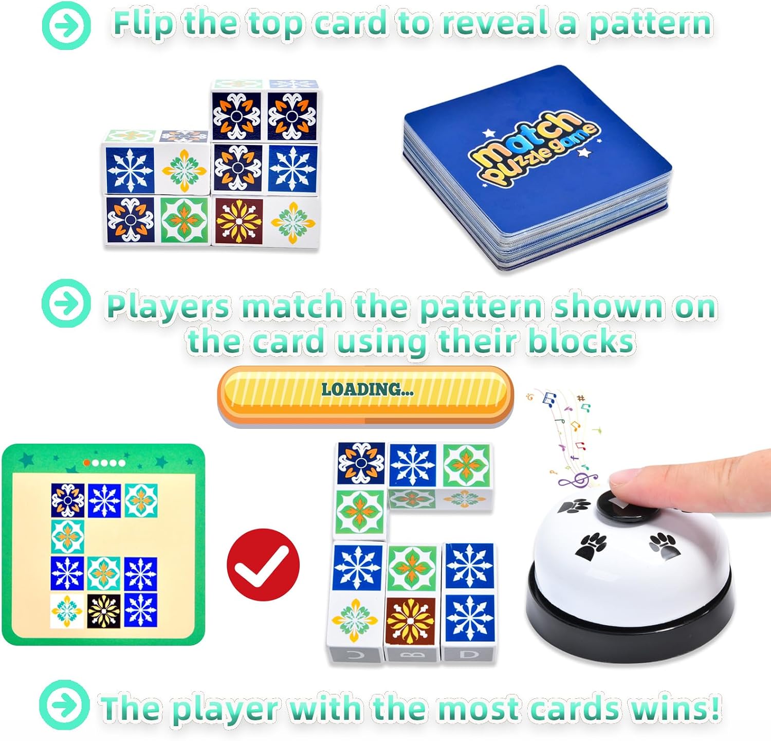 Detalle de LADVATKIN Holz-Matching-Game Puzzle „Shape Pattern Block“ 2.0 mit Glocke für Family Night