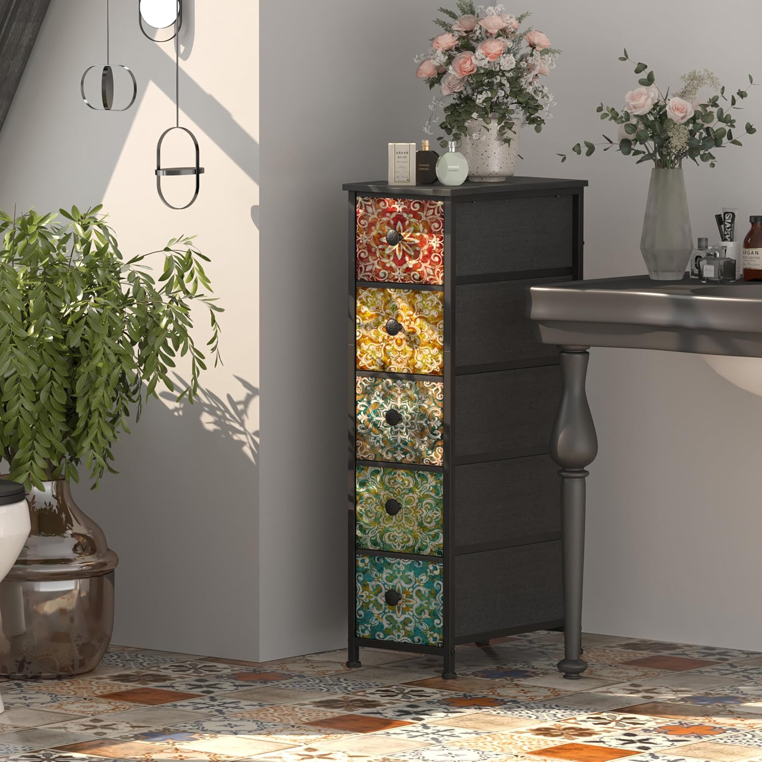 Thumbnail 4 de Welfuturer Kommode Schmaler Schrank mit 5 Stoffschubladen – platzsparende Aufbewahrung
