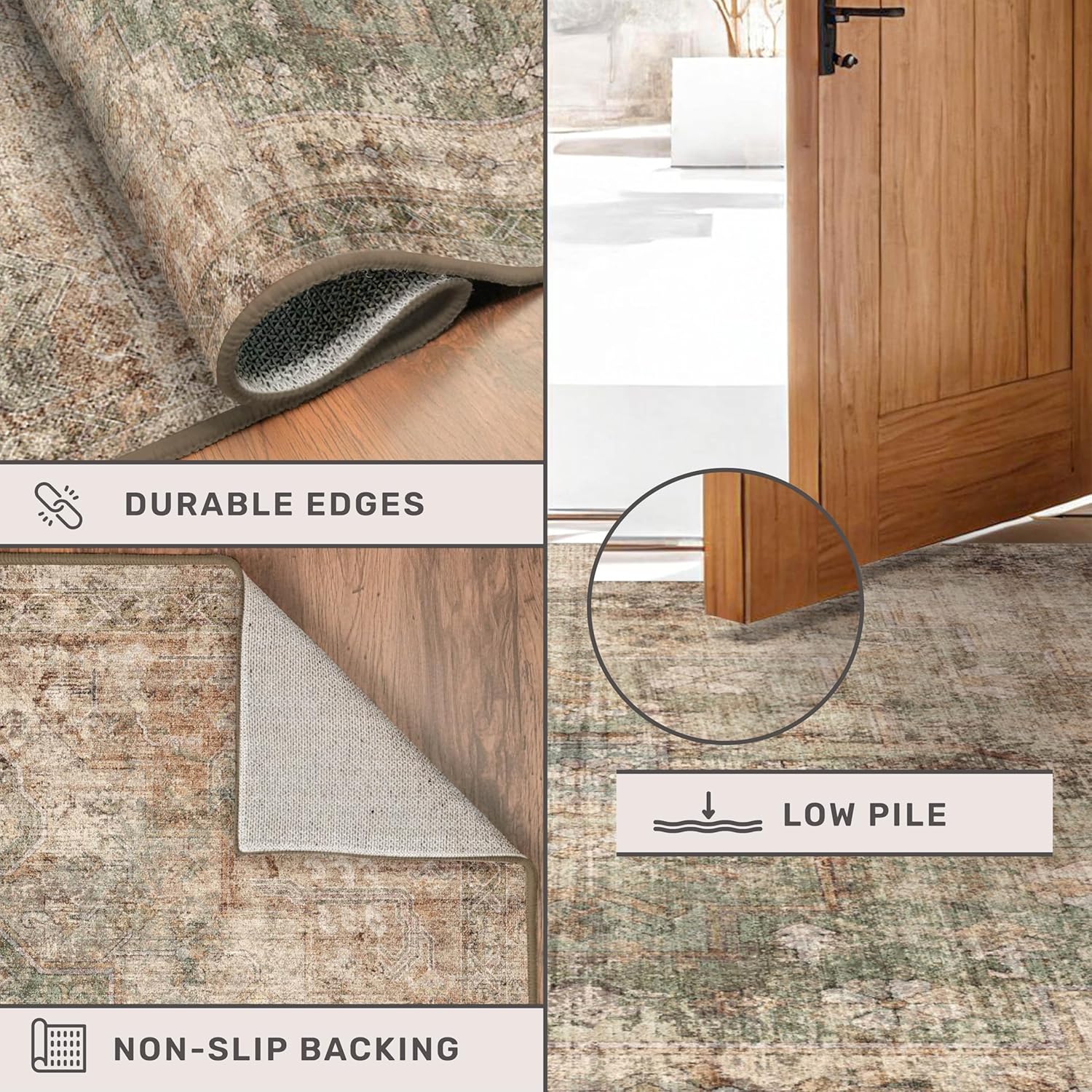 Thumbnail 5 de Hazo Haus Farmhouse Area Rug 8x10 (Brown & Green) — Washable, Non-Slip, Soft Low-Pile Floor Rug