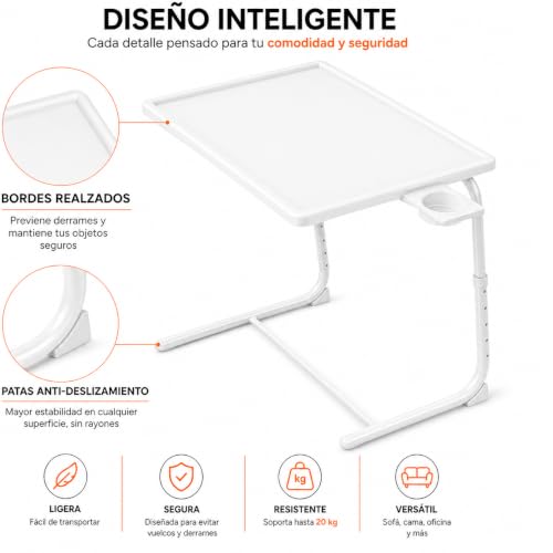 Thumbnail 6 de Mesa Plegable Auxiliar T-LOVENDO.ES: altura y ángulo regulables para sofá, cama, mesa de ordenador y más