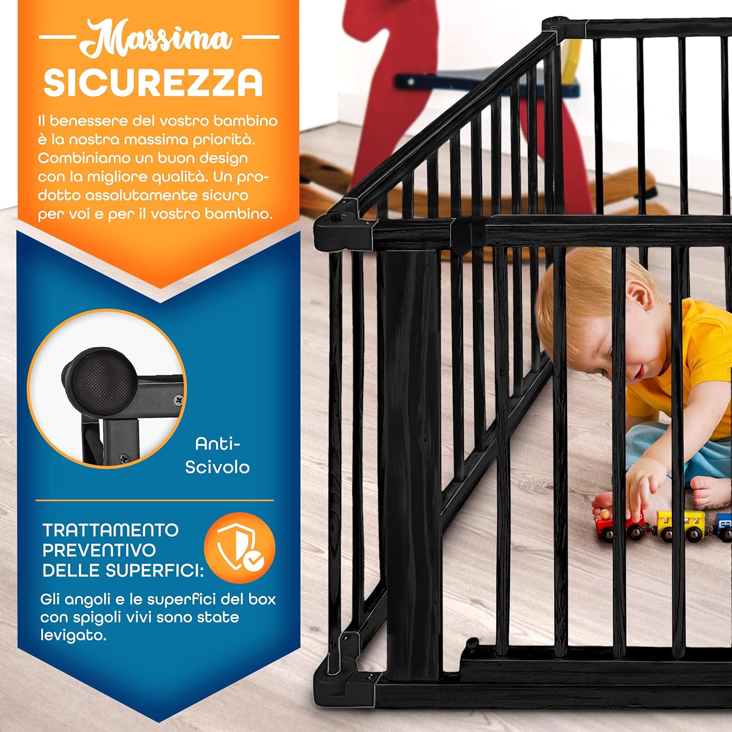 Thumbnail 4 de KIDUKU XXL Box per Bambini in 8 elementi con barriera di sicurezza pieghevole e porta inclusa (7,2 metri, Nero)