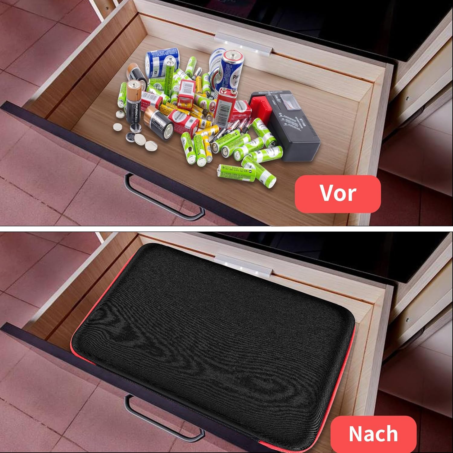 Thumbnail 6 de casmilee Akkus-Organizer mit Batterie-Tester für bis zu 162 Batterien (EVA, rot)
