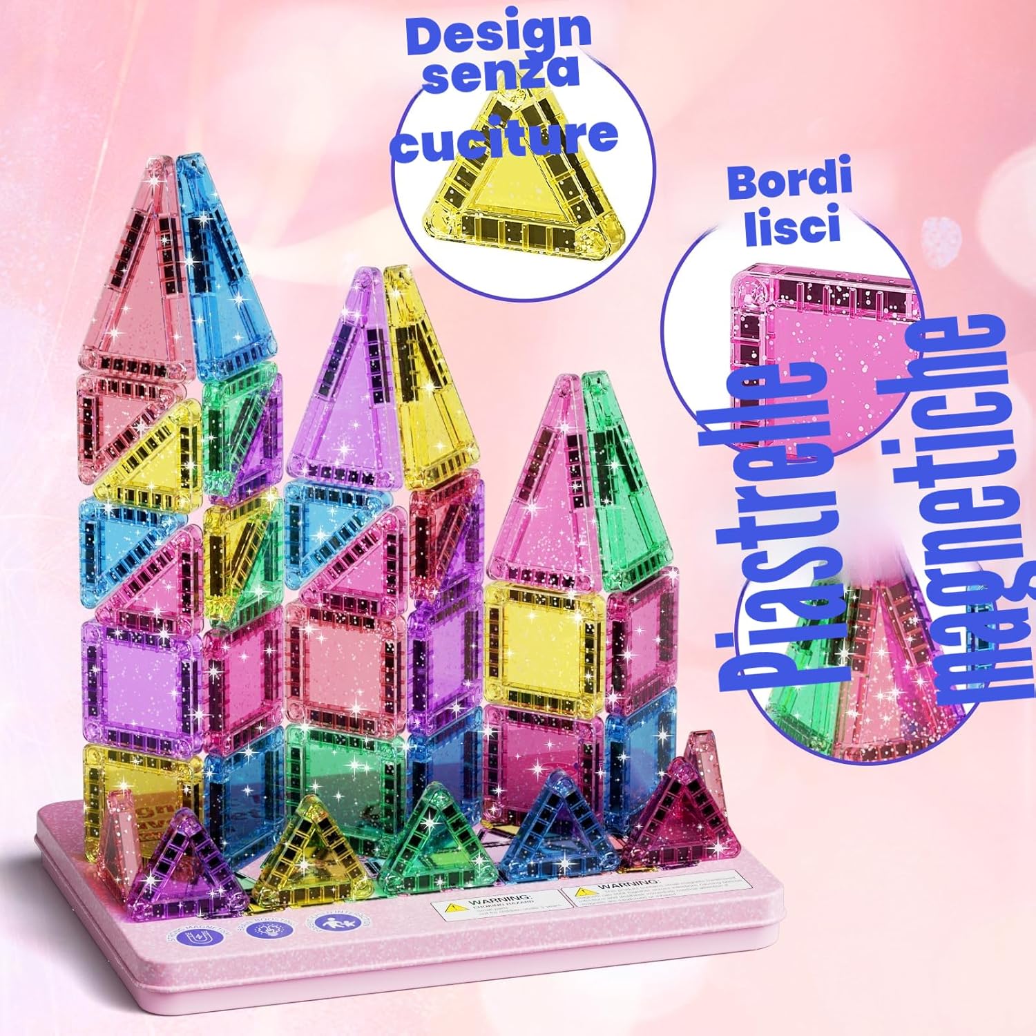 Thumbnail 5 de Set di 42 piastrelle magnetiche da viaggio con glitter rosa – gioco STEM per bambini