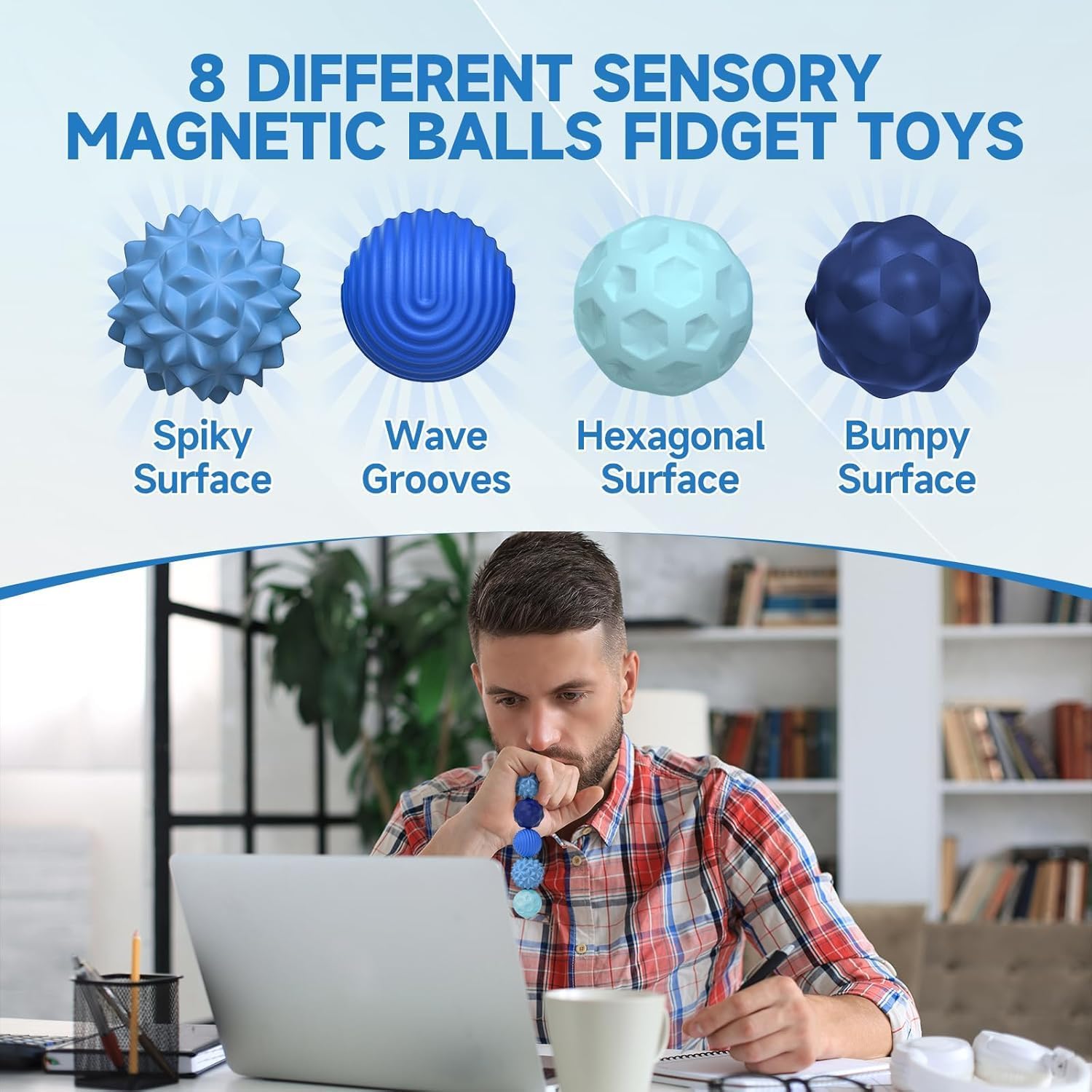 Detalle de Magnetic Fidget Balls Toys (8PCS) – Weighted Textured Sensory Silicone Stress Relief for Adults & Teens (Blue)