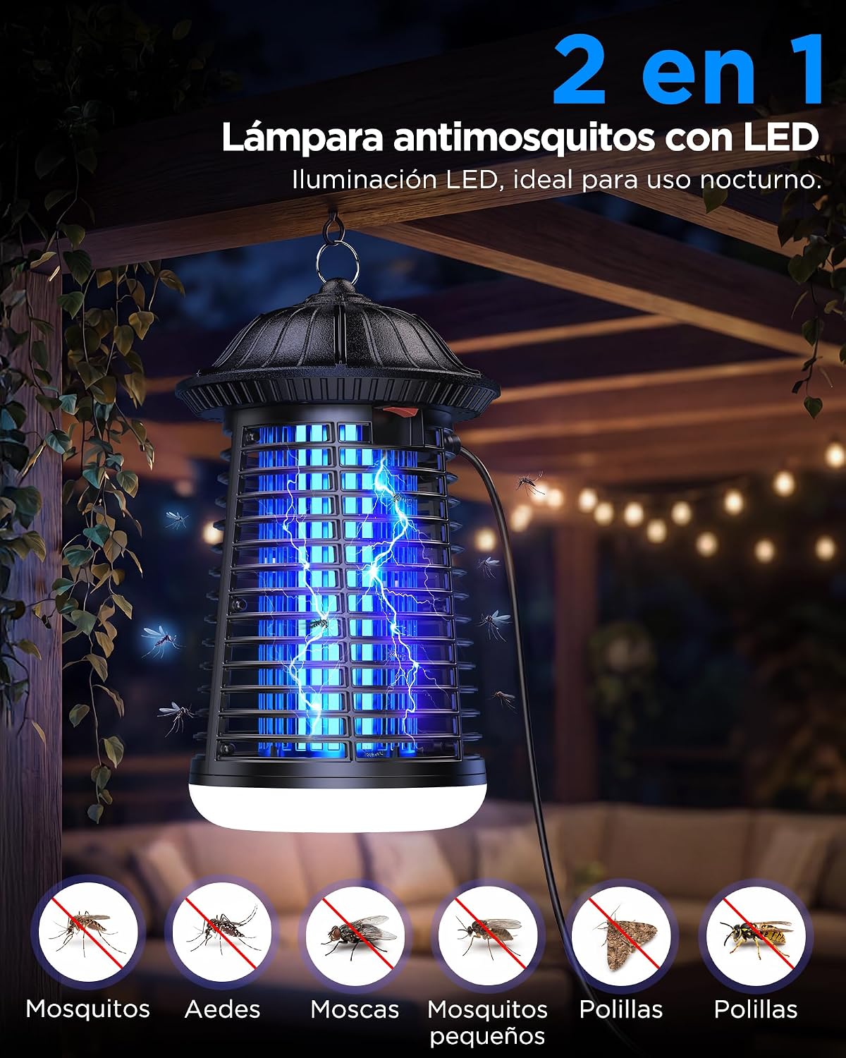 Detalle 2 de Lámpara Antimosquitos VIWAVE con LED y 4200 V: uso interior y exterior