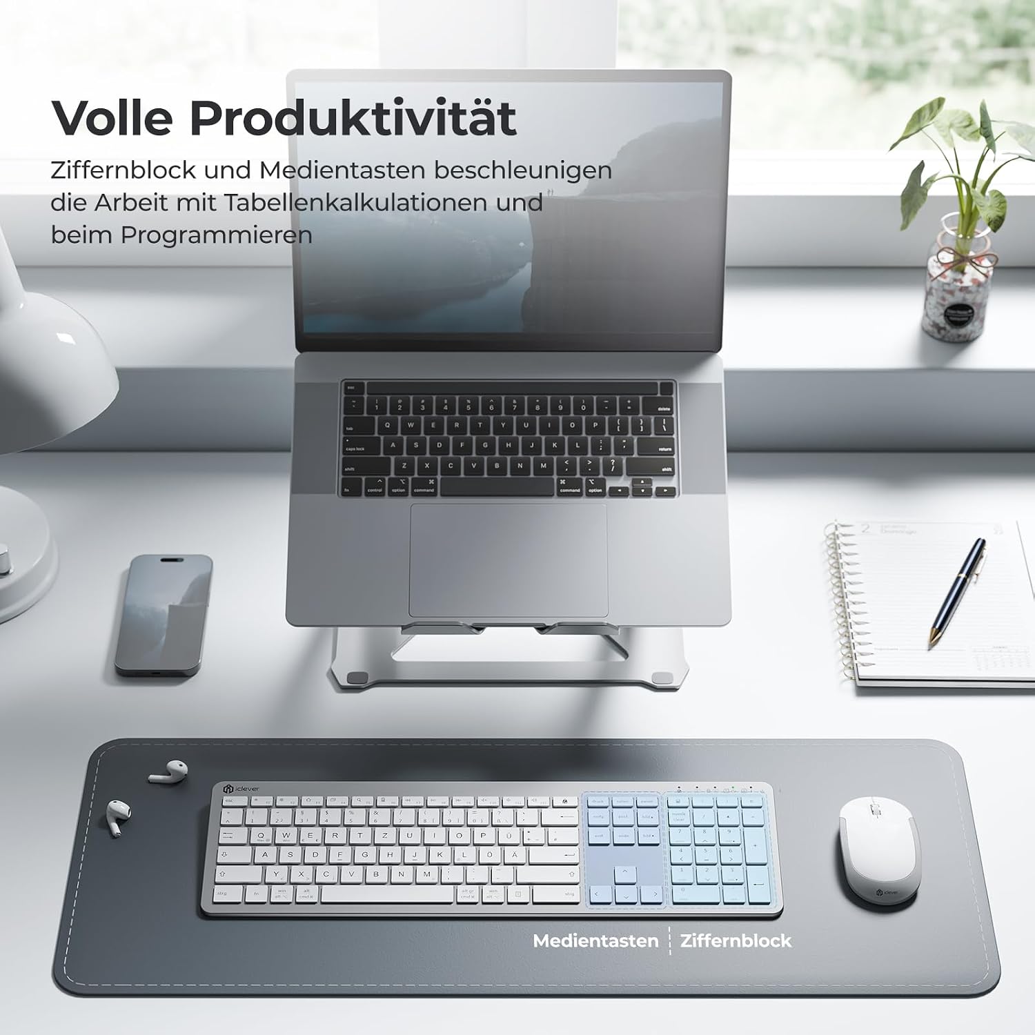 Thumbnail 5 de iClever Tastatur-Maus-Set kabellos (wiederaufladbar) mit 2,4-GHz-Funk für PC/Laptop, Deutsch QWERTZ – Weiß
