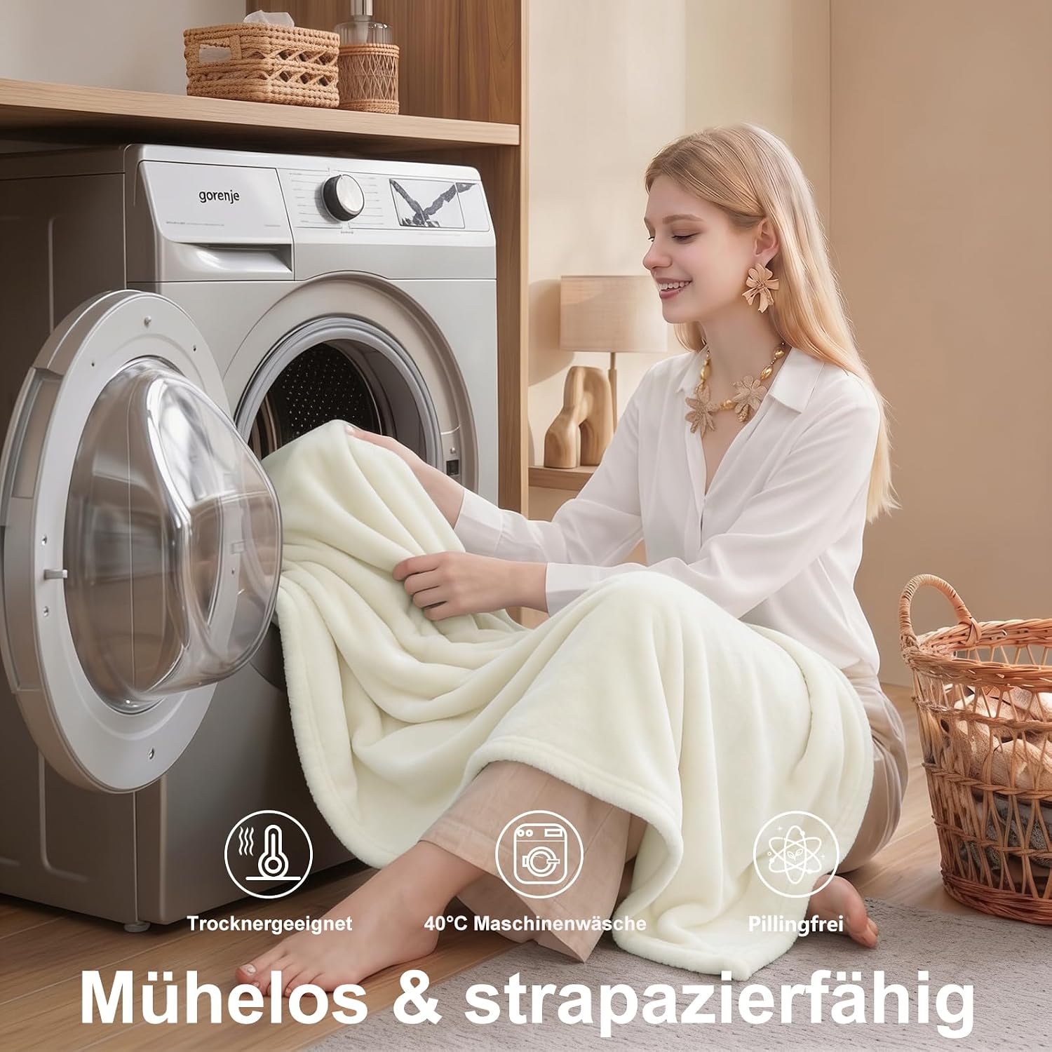 Thumbnail 3 de WAVVE Kuscheldecke Flauschig – Sofadecke 150x200 cm aus Microfaser, Creme