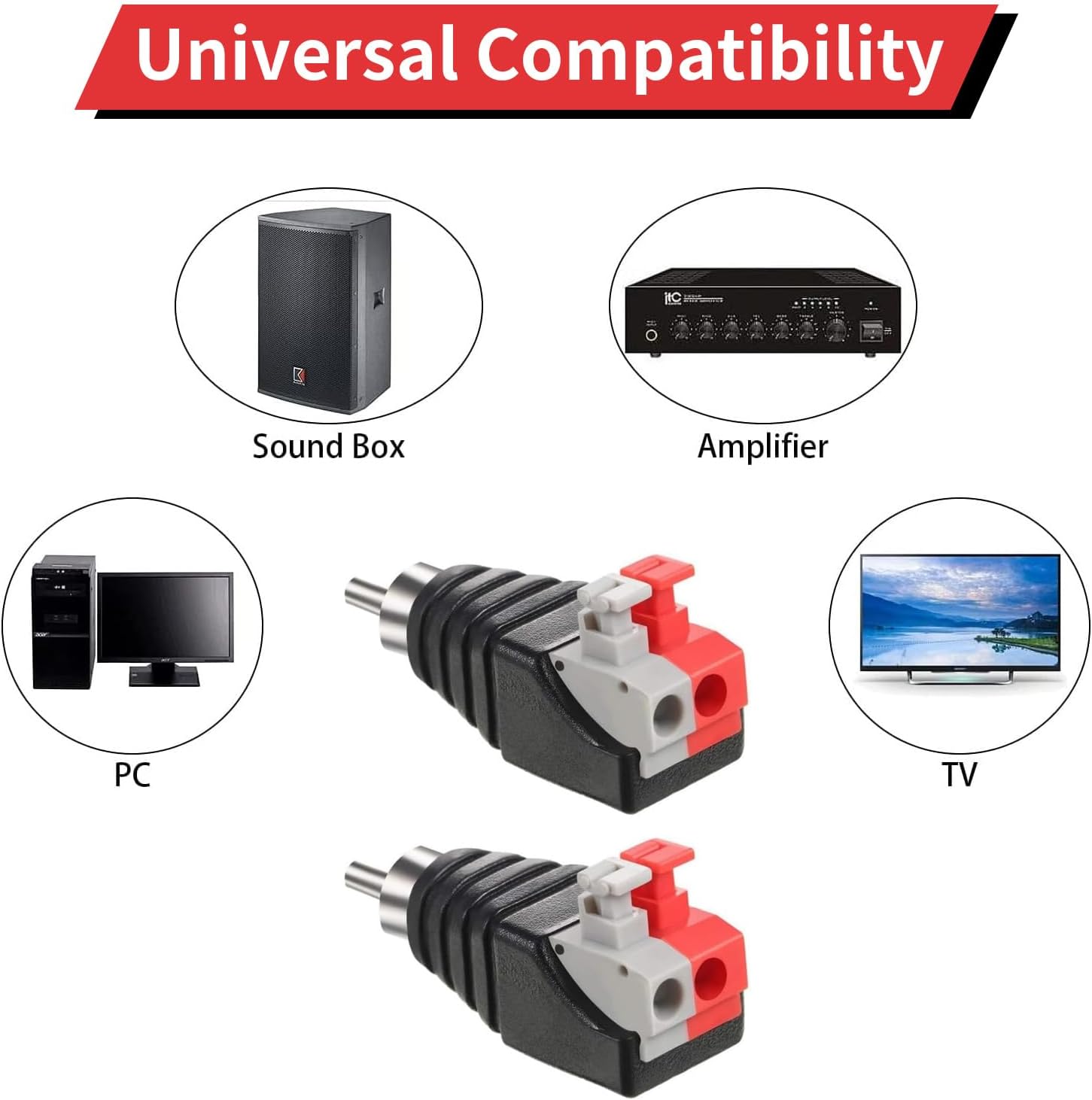 Thumbnail 5 de RCA to Speaker Wire Adapter 2 Pack – Spring Press Terminal Block, Solderless, for CCTV and Home Theatre