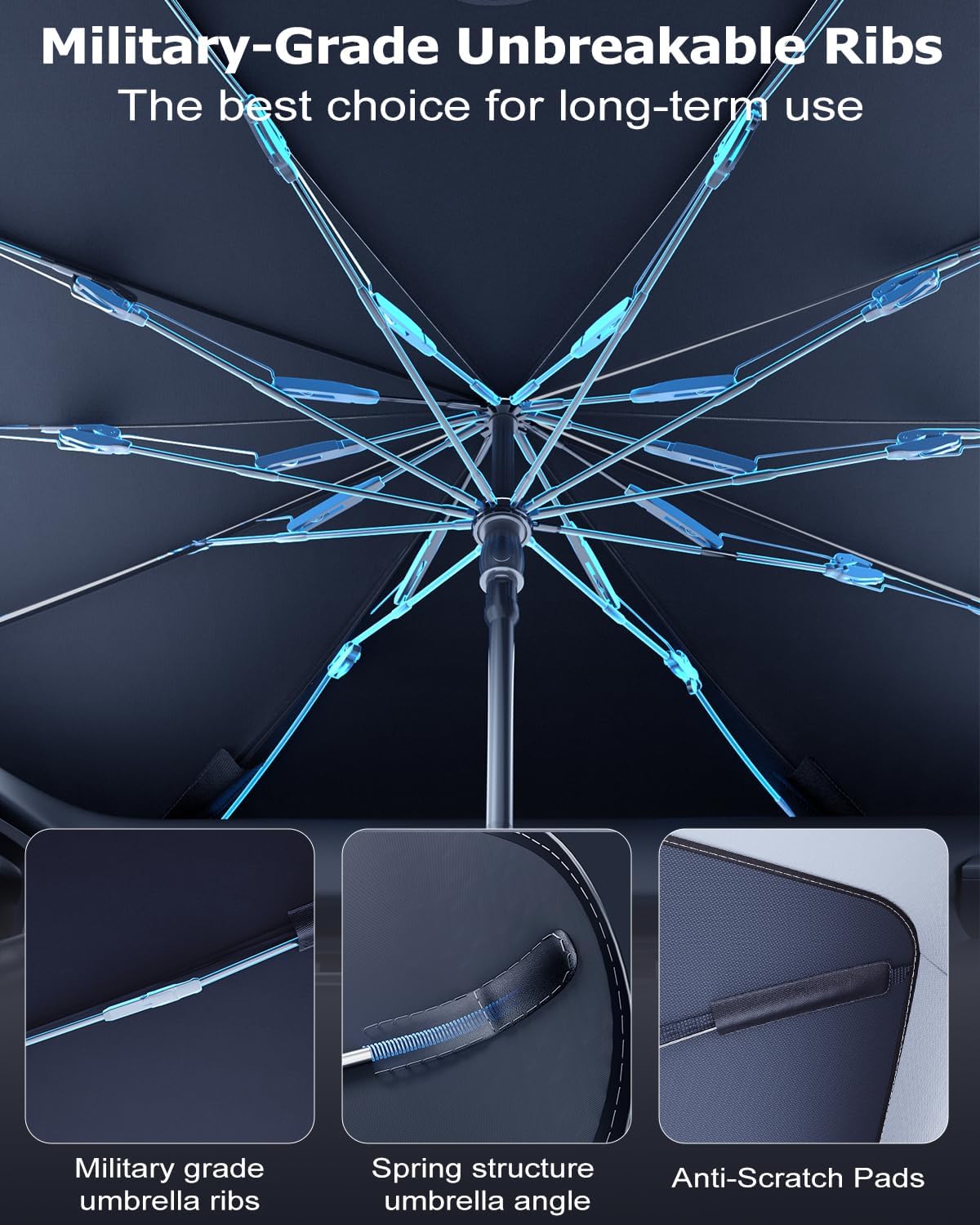 Thumbnail 5 de DMJN Umbrella Windshield Sun Shade for Tesla Model Y/3 (Juniper) – 1:1 Fit with Nano Ice-Crystal Coating