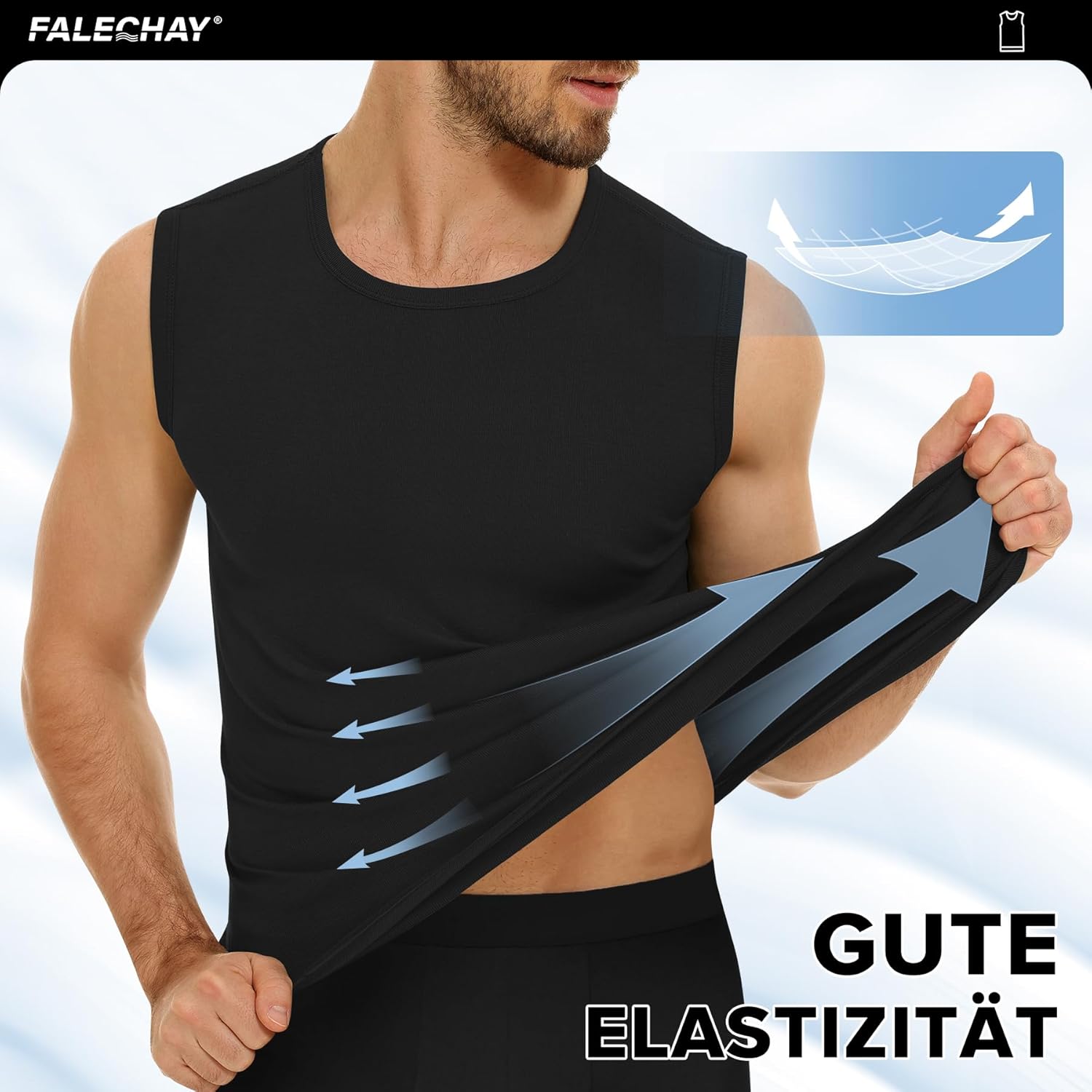 Thumbnail 4 de Falechay 3er Pack Herren Unterhemd aus 100% gekämmter Baumwolle – ärmellos & ohne störende Etiketten