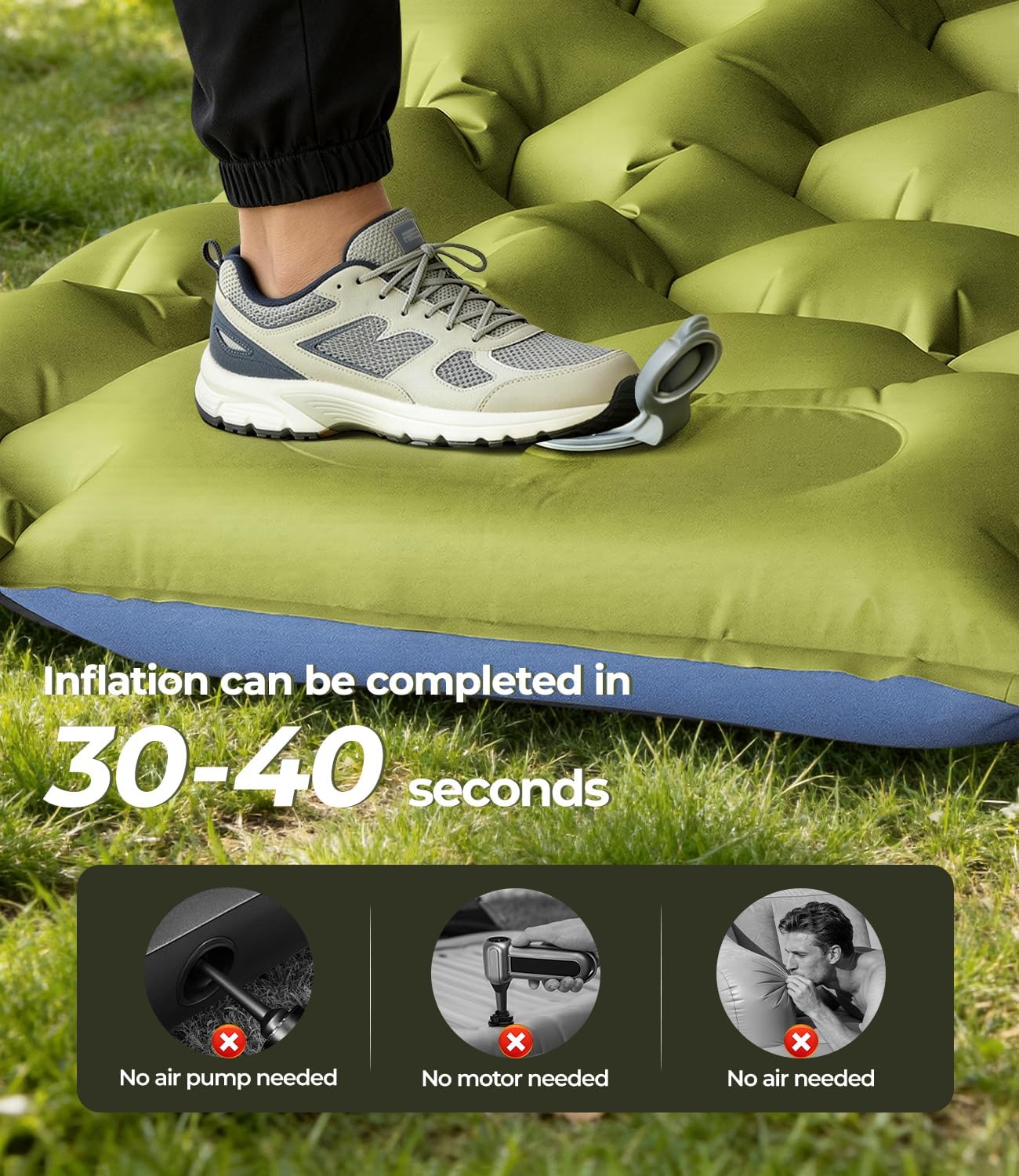 Detalle de Self-Inflating Camping Mattress Single Foot-Powered Inflation – 195 x 66 x 10 cm