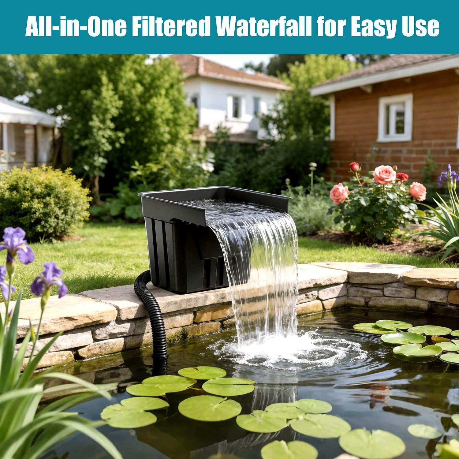 Detalle de Biling Pond Waterfall Filter Kit with 4500L/H Pump and Stainless Steel Shelf
