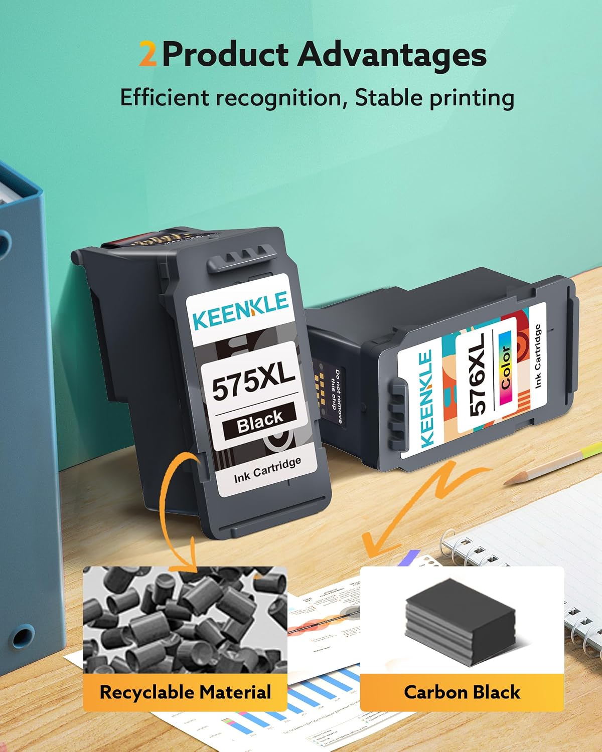 Detalle 2 de KEENKLE PG-575XL CL-576XL Cartucce d'inchiostro per Canon Pixma TS/T r4755i/TS3750i (Nero + Colore) – Confezione Doppia 575XL/576XL