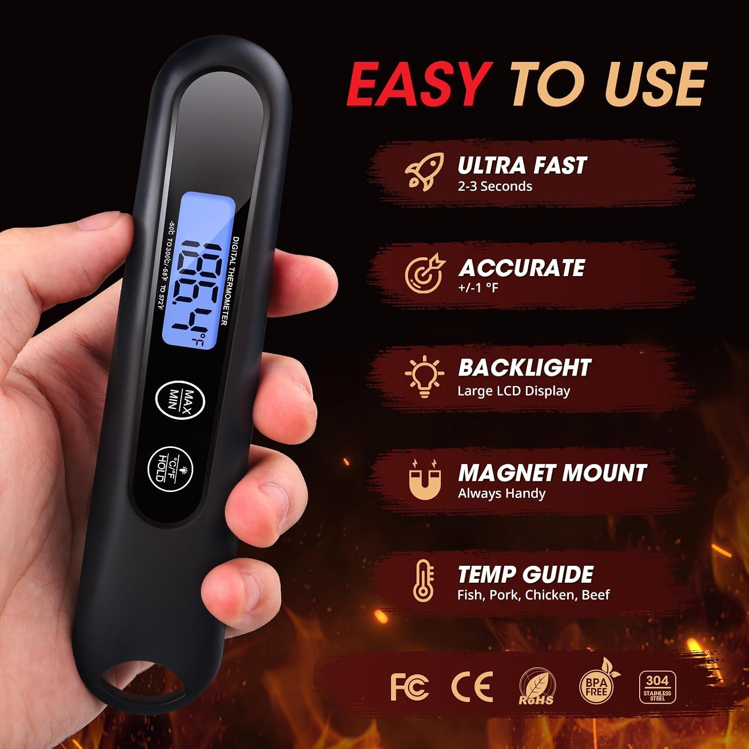 Detalle de Generic Meat Thermometer Digital Food Thermometer, Backlit Foldable Probe