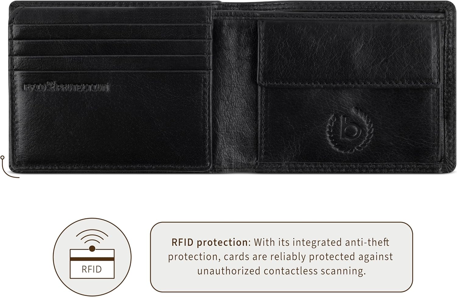 Thumbnail 3 de Bugatti Savona Portefeuille homme en cuir de buffle tanné végétal avec blocage RFID – noir