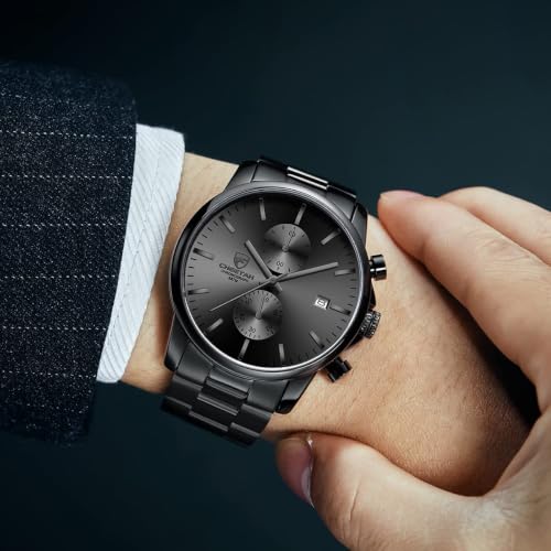Detalle de Affute Orologio da uomo in acciaio inox e metallo — Cronografo al quarzo, impermeabile 3 ATM, stile casual