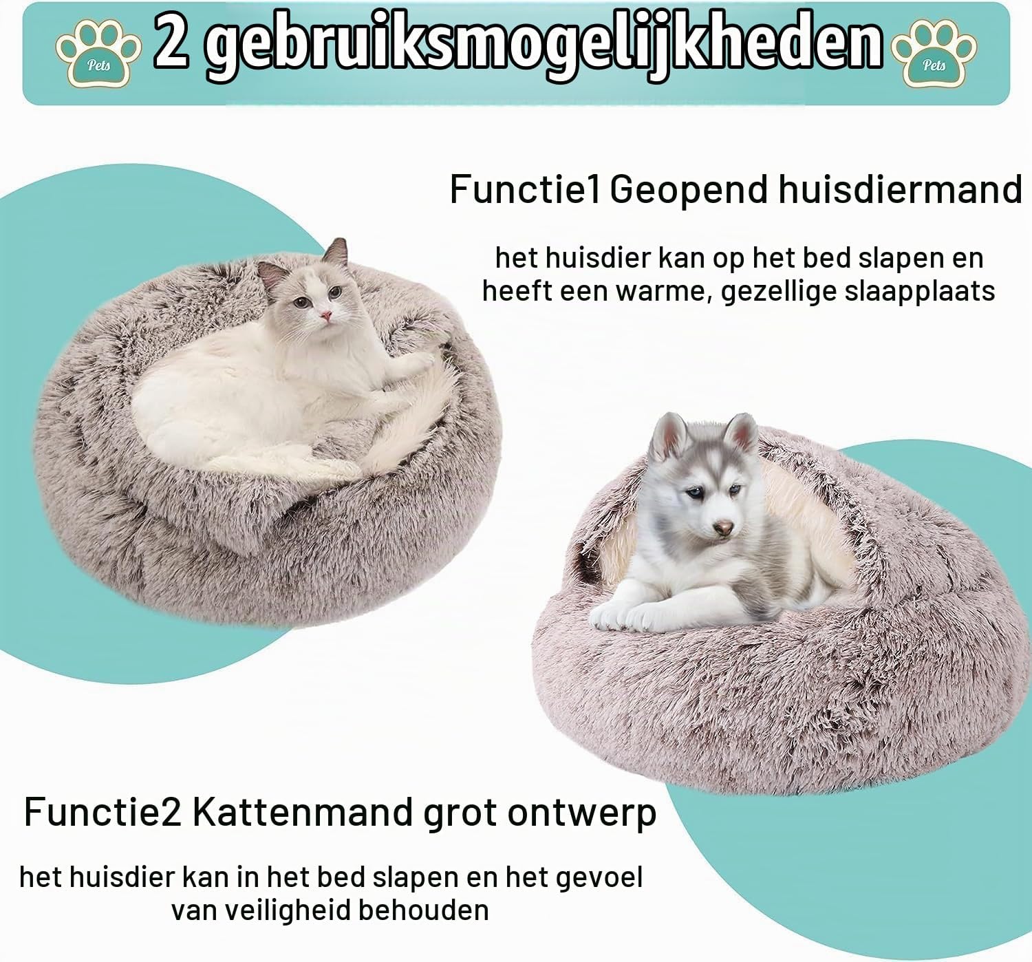 Detalle de SHJOEE pluche katten- en hondenmand 65 cm met antislipbodem, koffiekleur