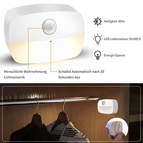 Thumbnail 1 de AmmToo luz de Noche, Nocturna LED con Sensor Movimiento,LED Batería Nocturna Infantil Luz para Habitación Bebé, Adecuada para Dormitorio, Baño, Inodoro, Escaleras, Cocina, Pasillo (8 unidades)