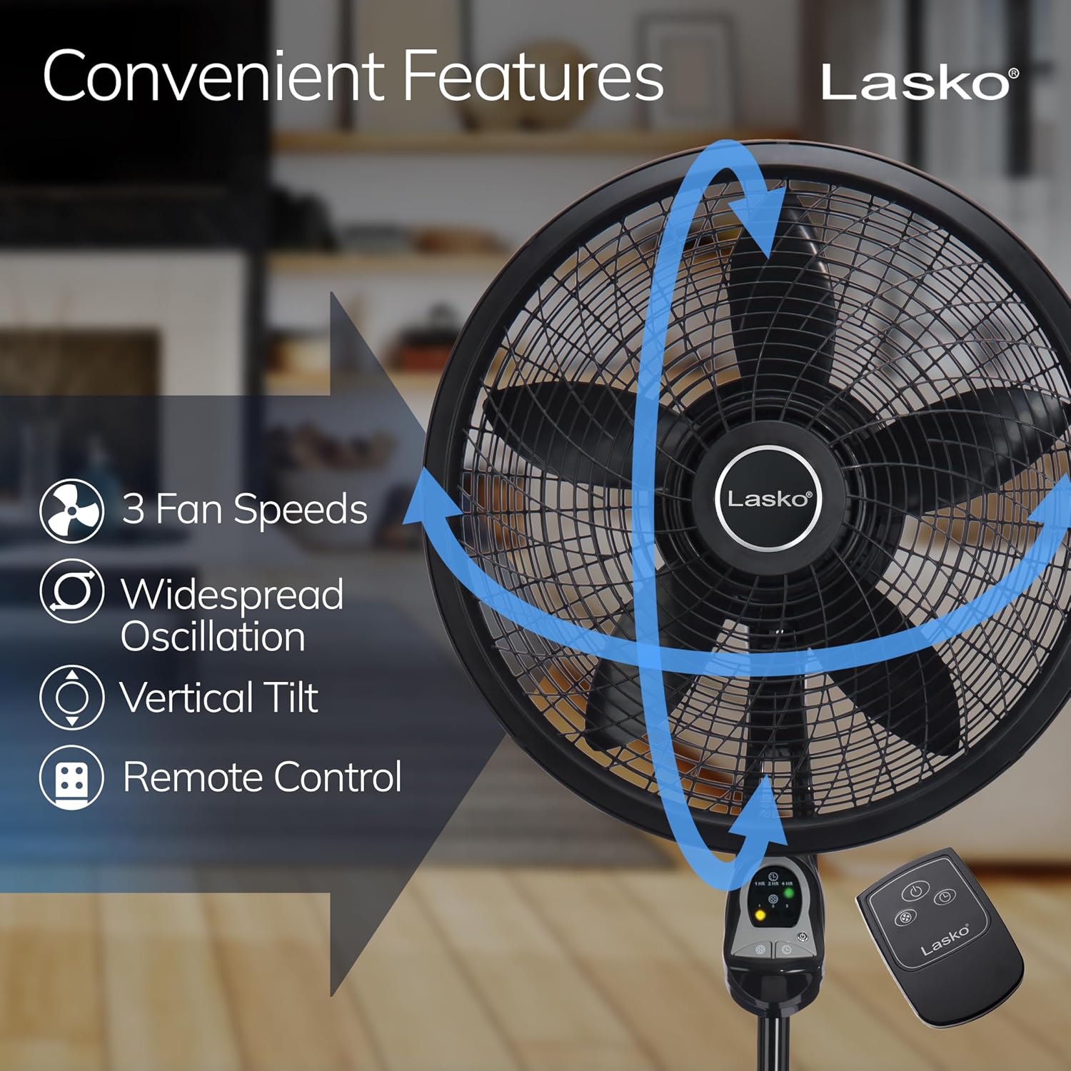 Thumbnail 2 de Lasko Cyclone Oscillating Pedestal Fan 1843 - Adjustable to 54" in Black
