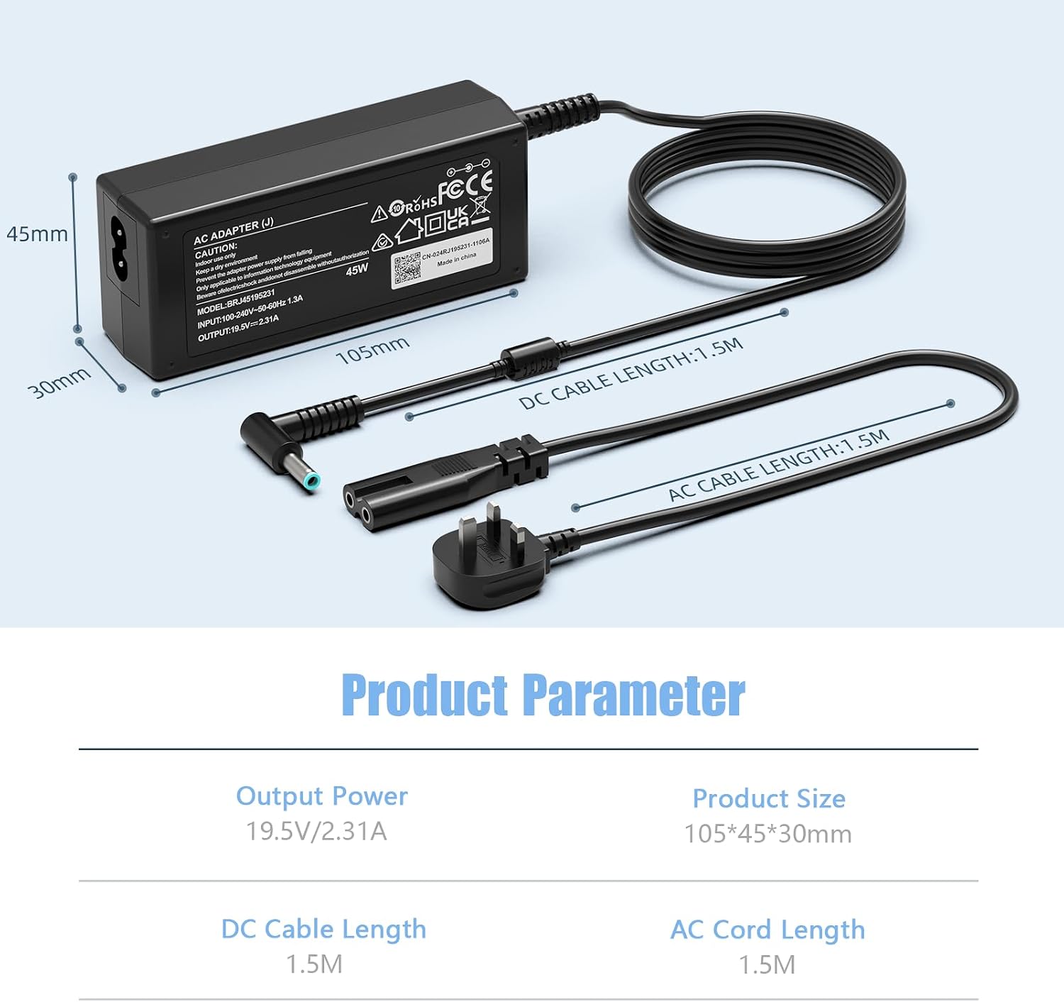 Thumbnail 4 de BIUBOTY 45W Laptop Charger — 19.5V 2.31A Replacement for HP EliteBook, Pavilion, Envy and More