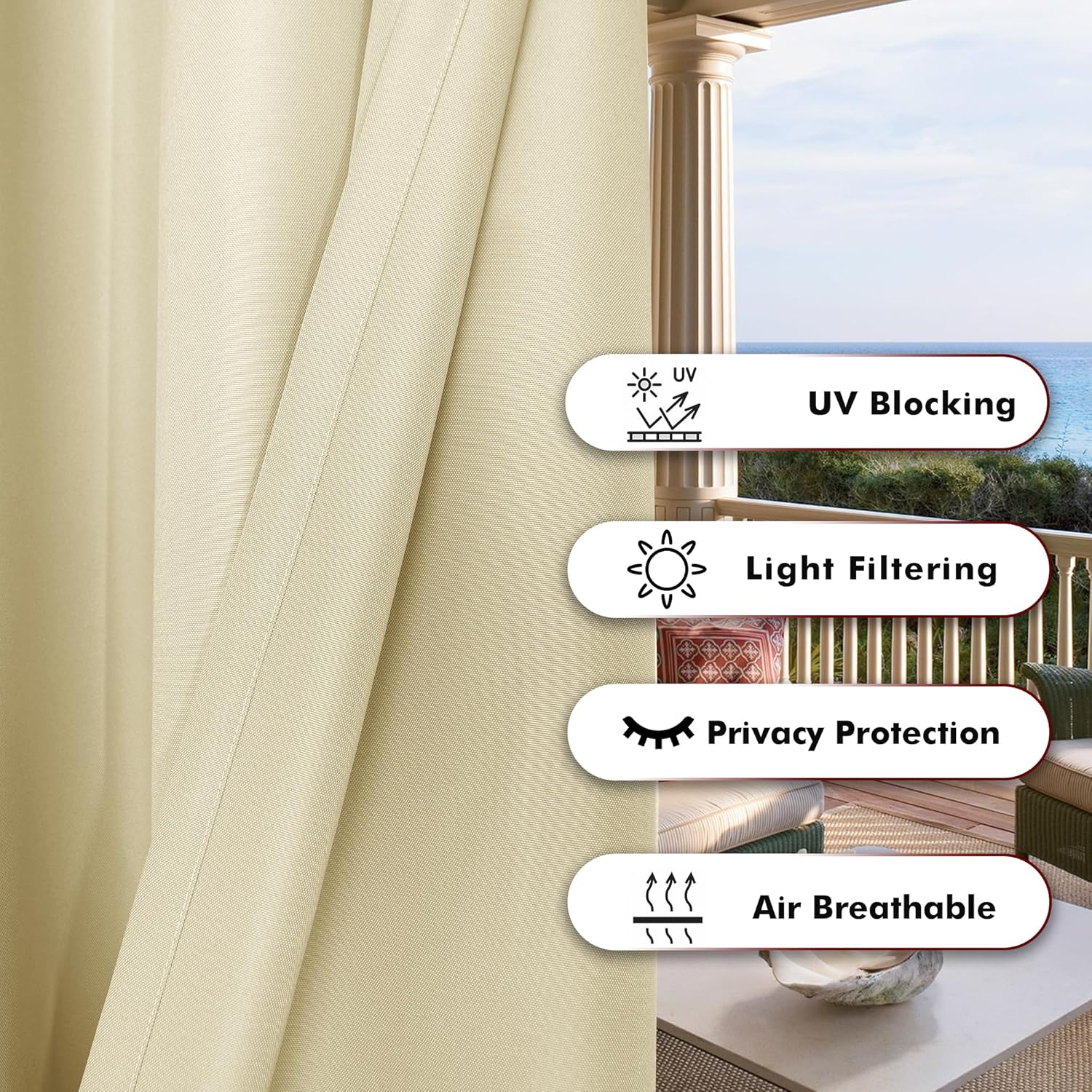 Detalle 2 de BONZER Outdoor Curtains 84x84 in 🪟