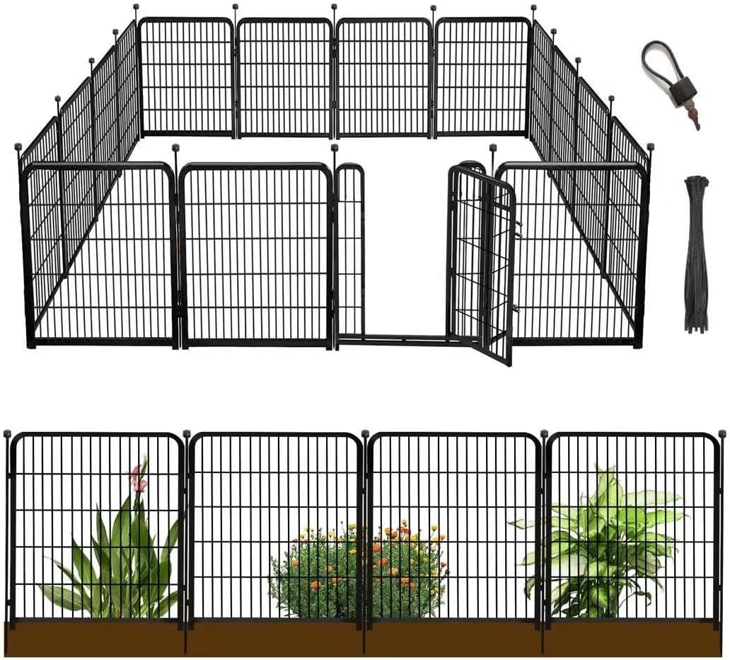 Detalle de Getlay 36 in Garden Fence with Wide Gate: 22.1 ft Heavy-Duty Iron Barrier for Indoor/Outdoor Use