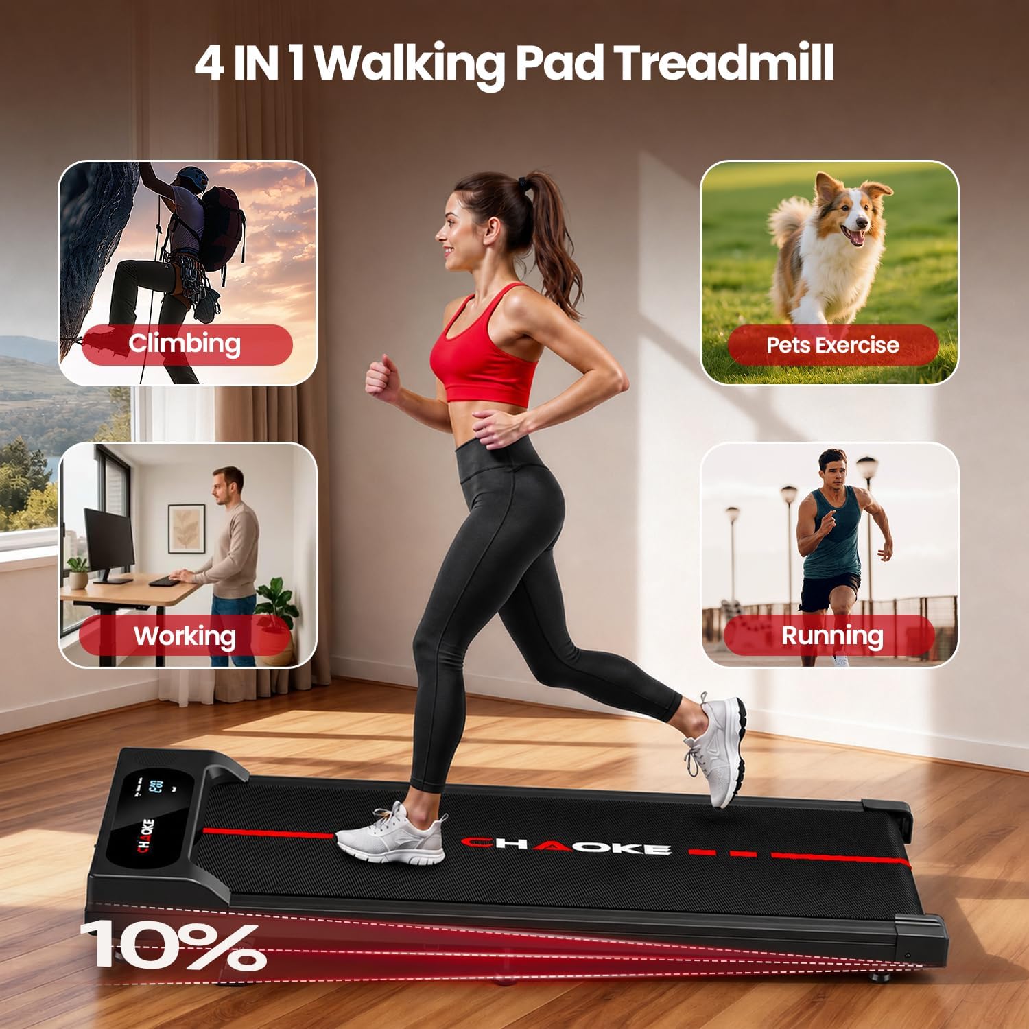 Thumbnail 6 de CHAOKE Walking Pad Treadmill with 10% Incline, 6.2 MPH and 12 HIIT Programs