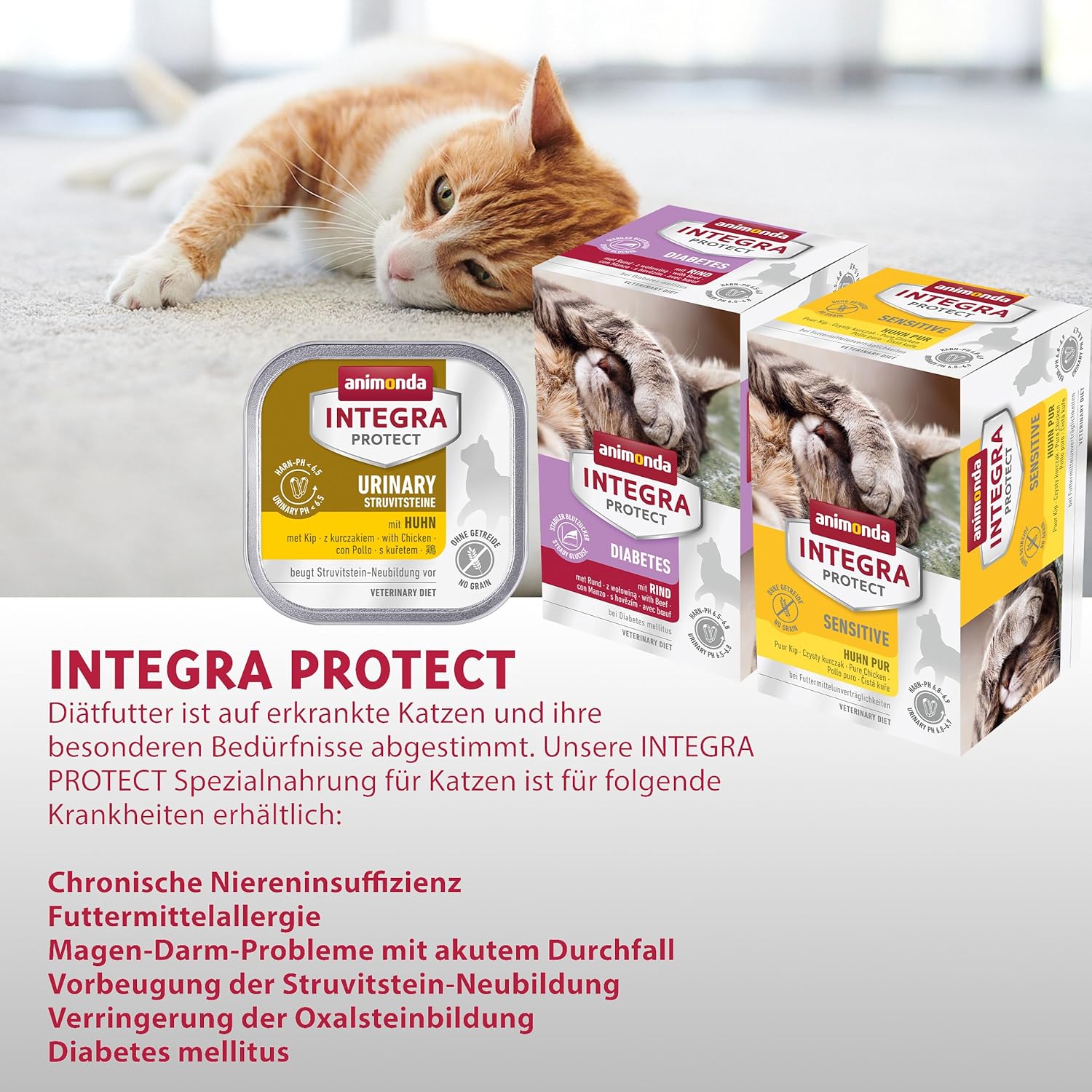 Detalle de animonda INTEGRA PROTECT Diabetes mit Geflügel – Nassfutter für zuckerkranke Katzen (16 x 100 g)