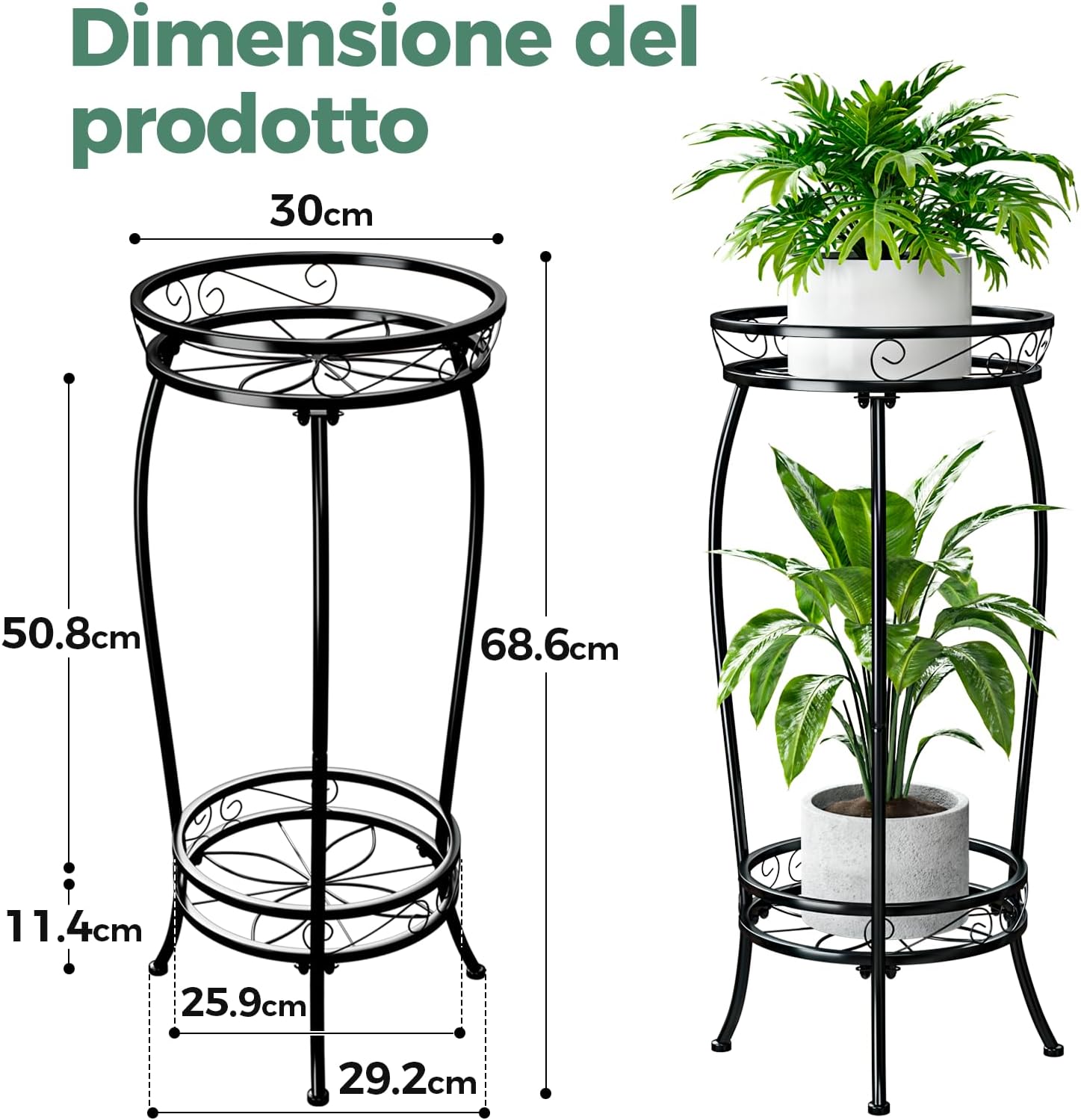 Detalle de Bamworld Porta Piante da Interno a 2 Livelli in Metallo – Supporto angolare resistente e versatile