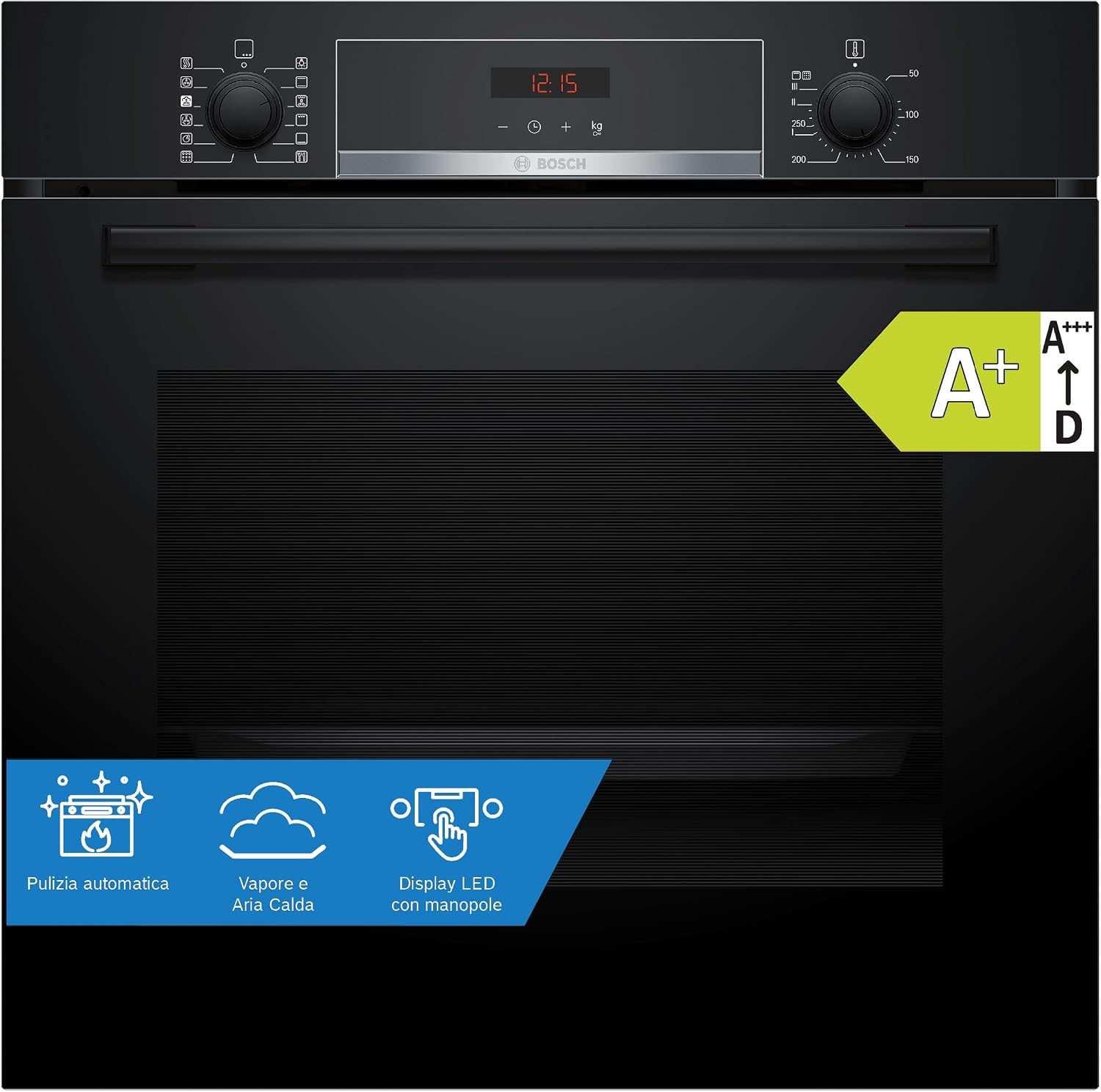 Detalle de Bosch HQA574BB3 Serie 4 Forno con Vapore da Incasso: pulizia pirolitica, 3D HotAir e 10 programmi
