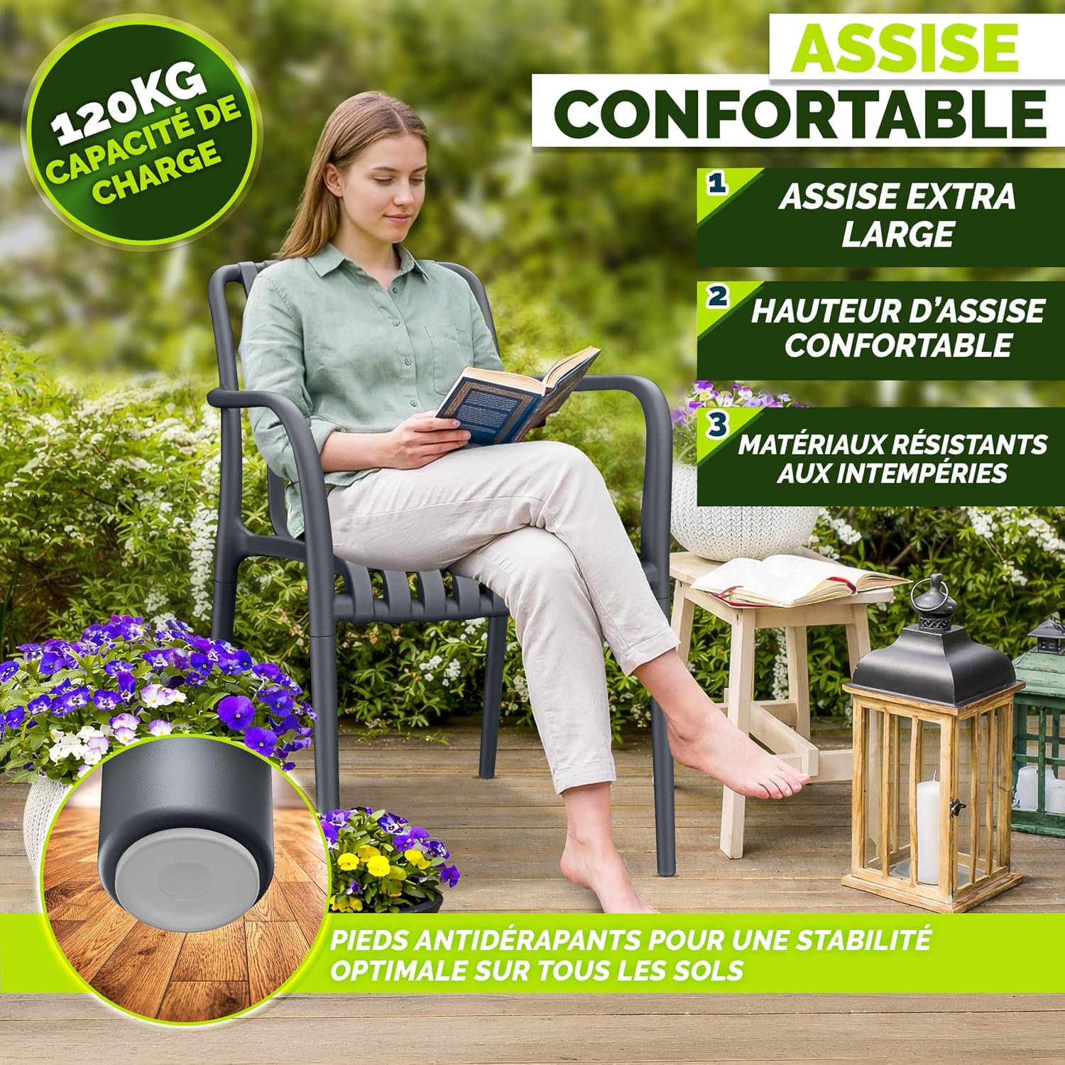 Detalle 2 de tillvex TVKVKS stapelbare tuinstoelen, set van 2, antraciet
