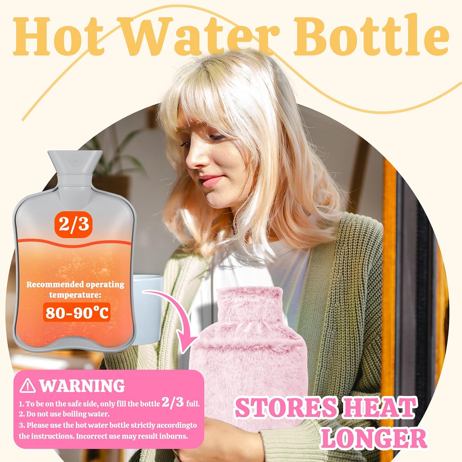 Thumbnail 4 de HAOCEE Wärmflasche mit Bezug (2 l) im Känguru-Taschen-Design – rosa