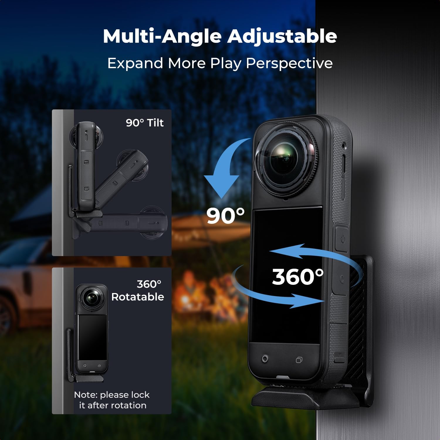 Detalle de K&F CONCEPT Supporto Magnetico con Montatura per Insta360 X5/X4/X3/GO 3/GO 2 – Impugnatura Pieghevole e Base Arca