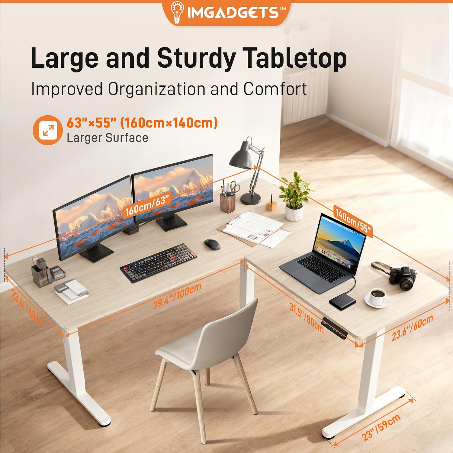 Thumbnail 2 de IMGadgets L shaped desk Electric L-Shaped Standing Desk, 63" x 55", Dual Motor