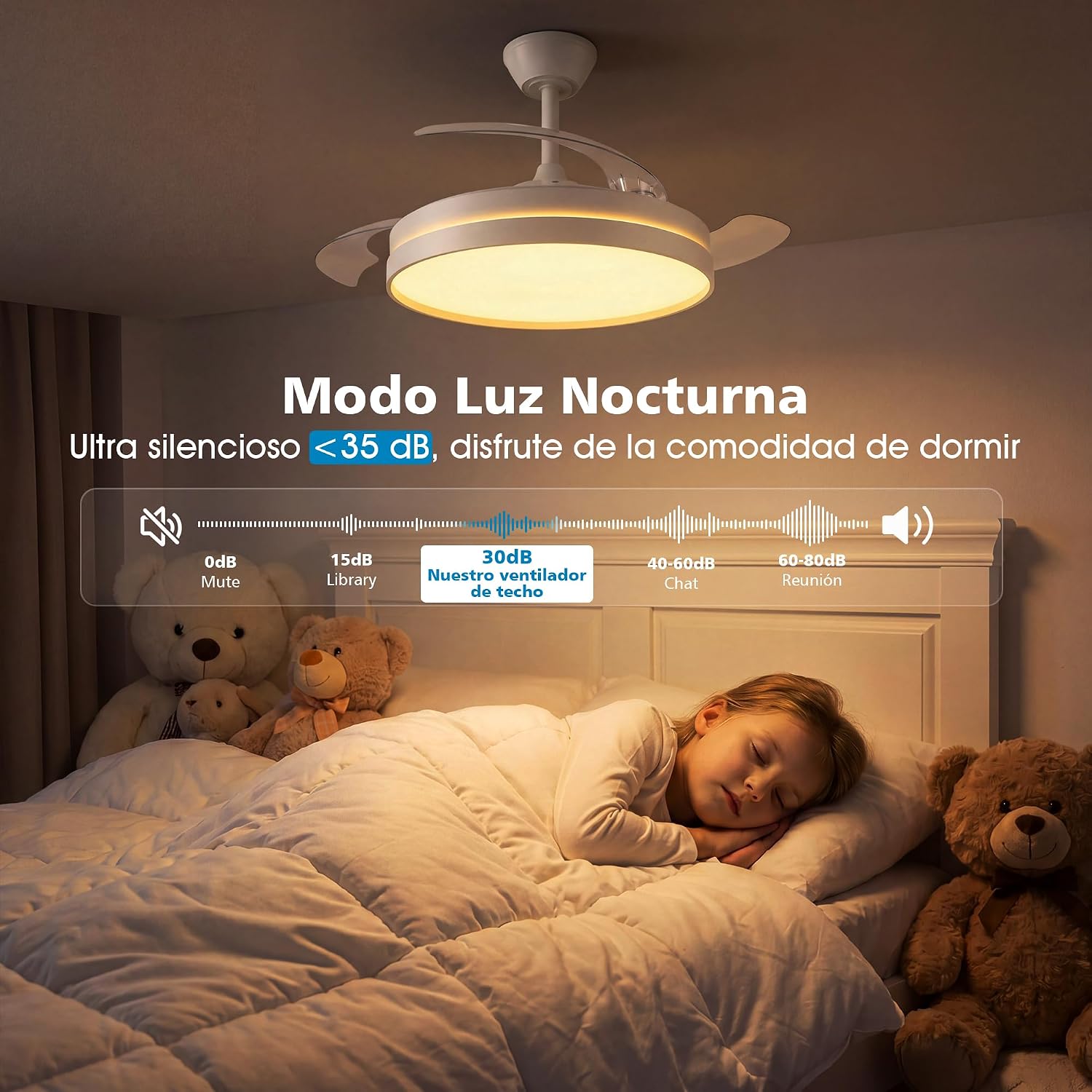 Thumbnail 4 de NIORSUN Ventilador de techo con luz 42" (106 cm) con aspas retráctiles, 3 tonalidades de luz, control por APP y mando, 6 velocidades